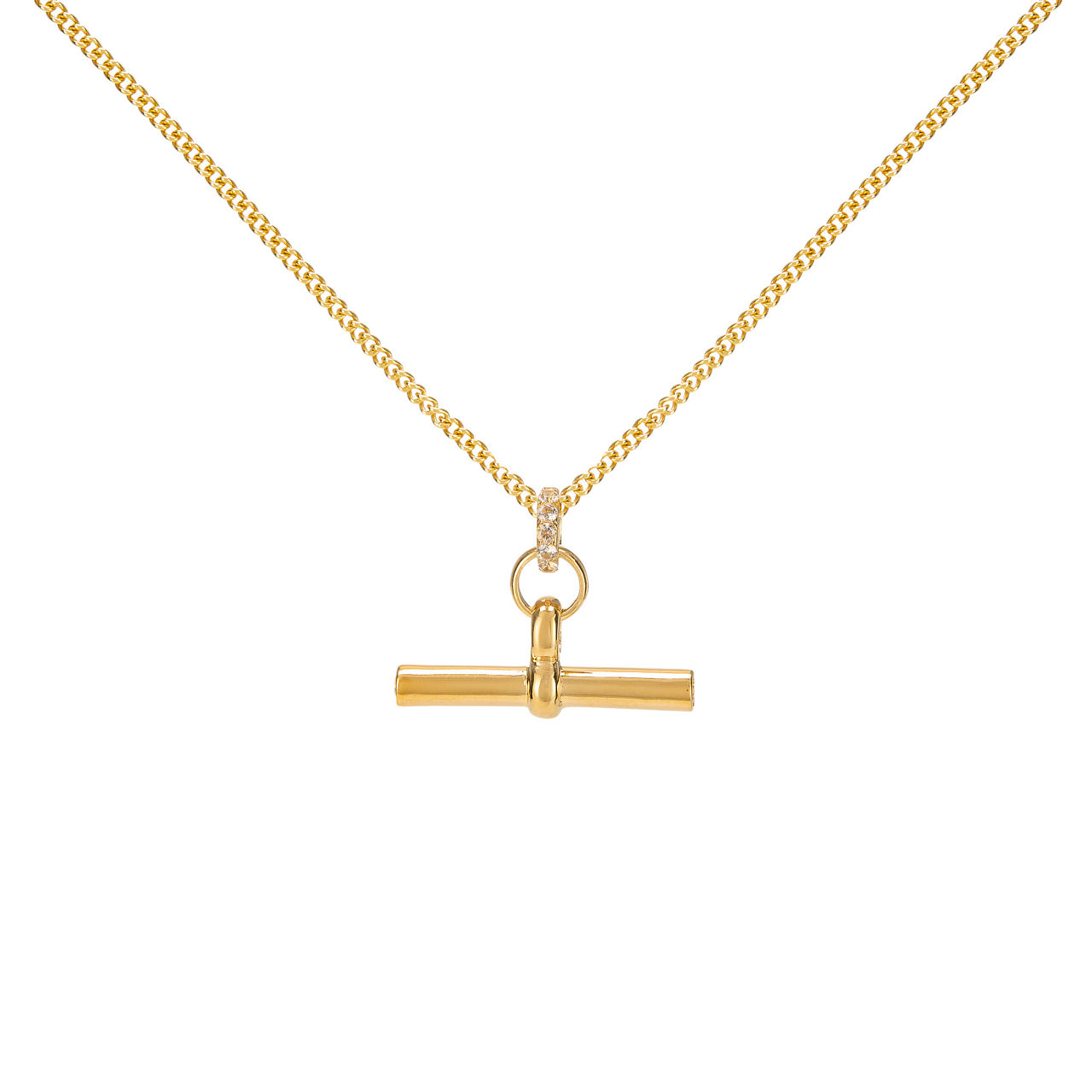 Medium Gold-Plated Jewelled T-Bar Fine Curb Chain Necklace