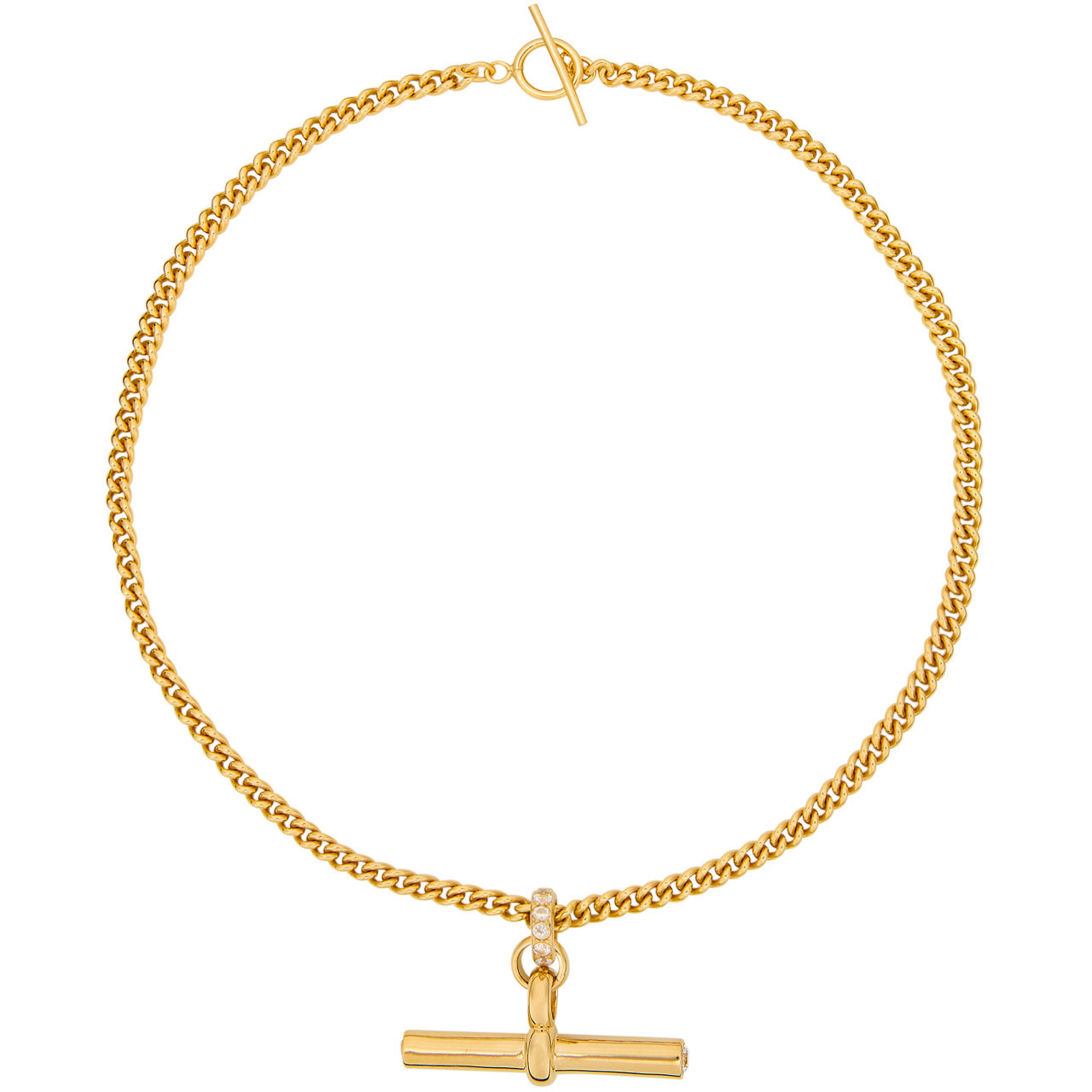 Giant Gold-Plated Jewelled T-Bar Curb Chain Necklace