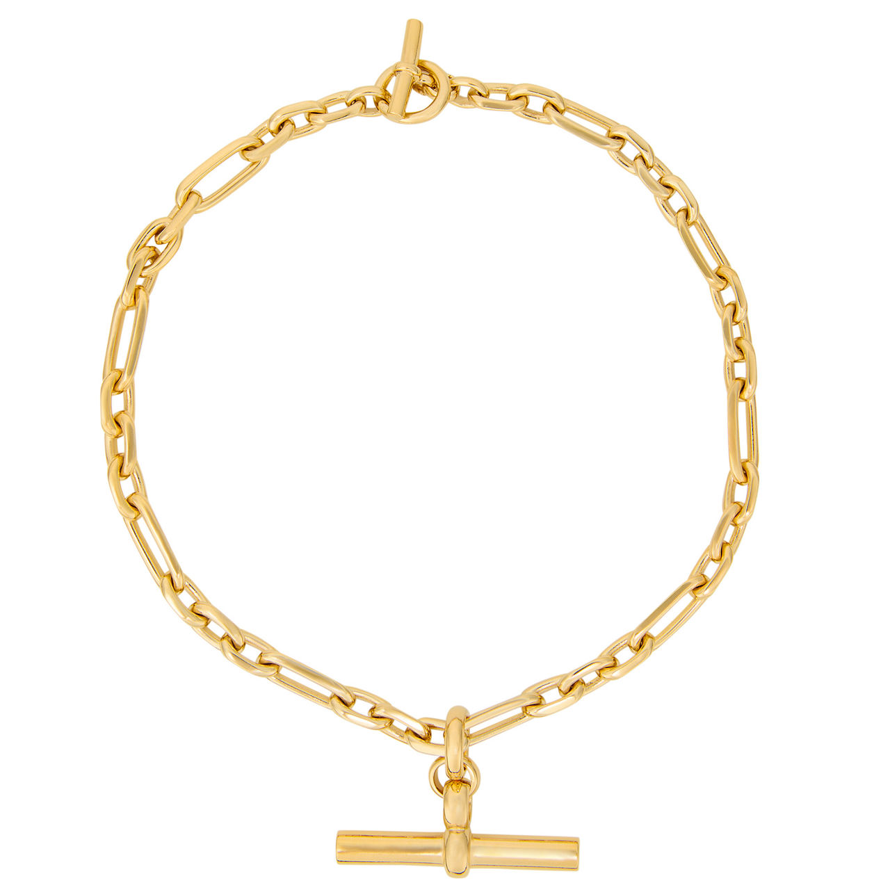 Giant Gold-Plated T-Bar Watch Chain Necklace