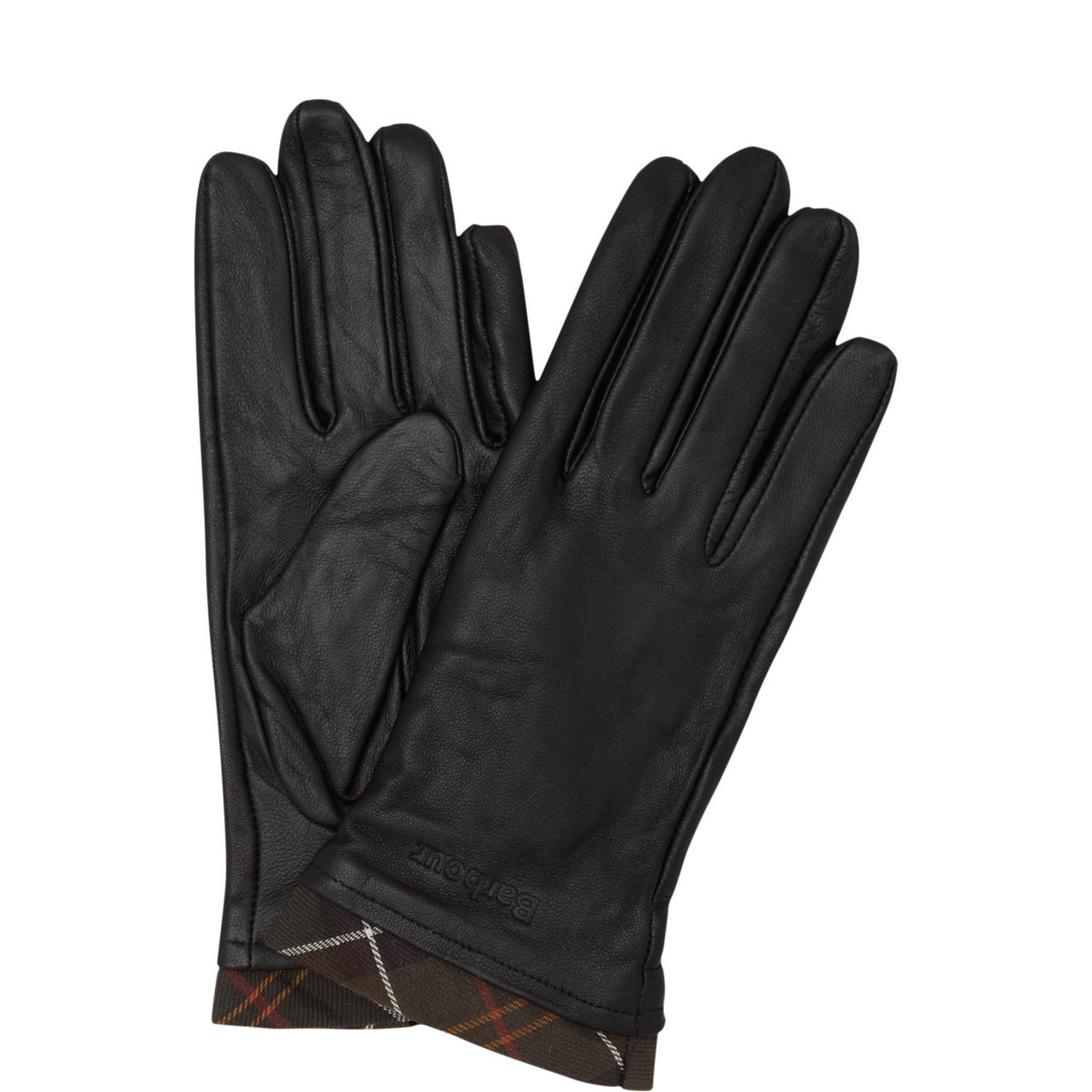 Tartan-Trim Leather Gloves