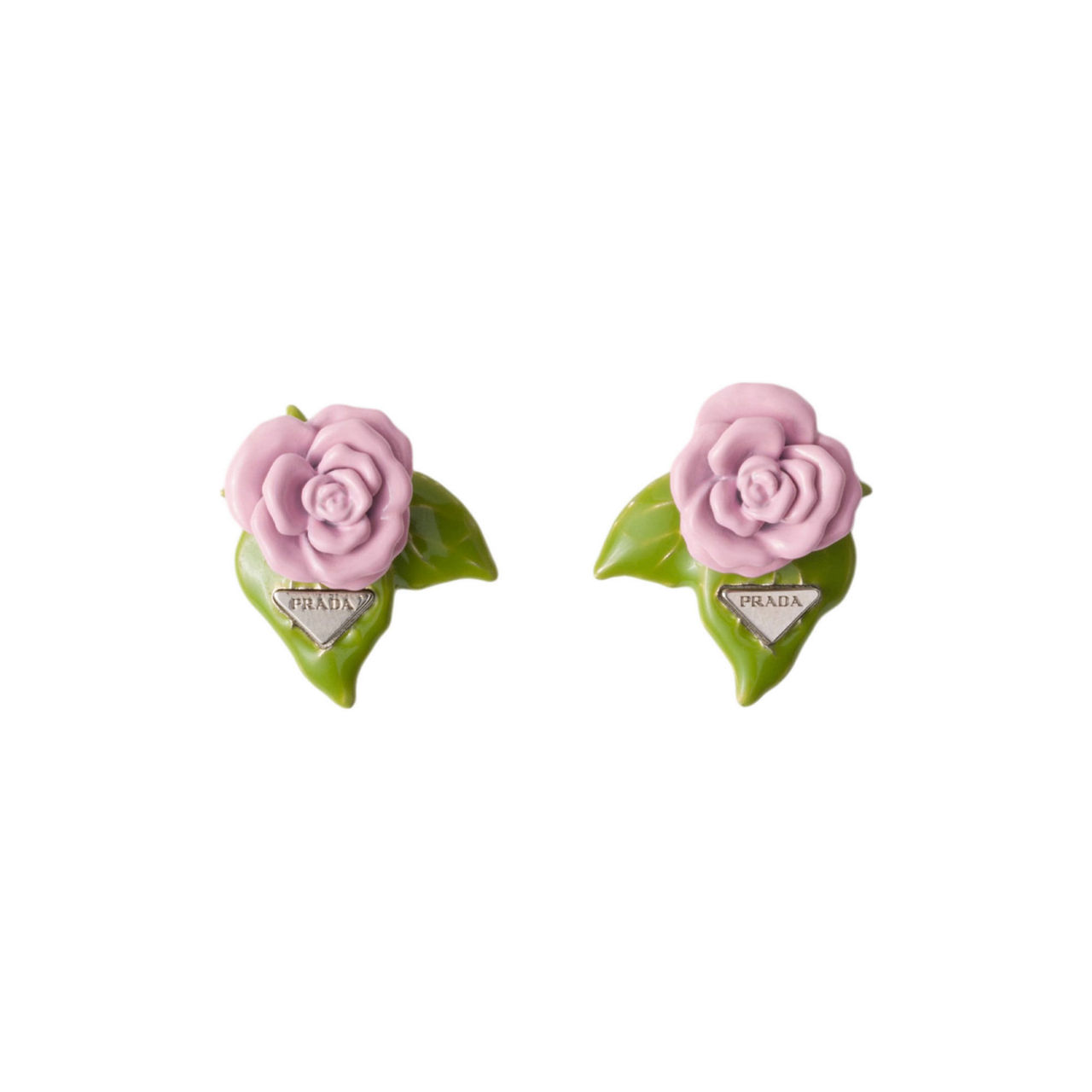 PRADA Enamelled Floral Logo Earrings
