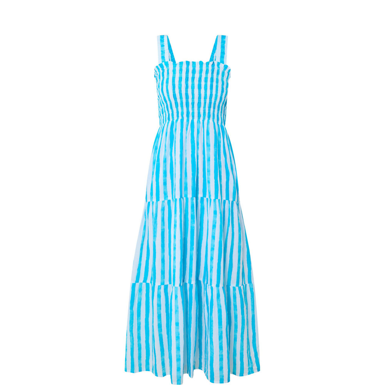 Shirred Striped Flared Dress
