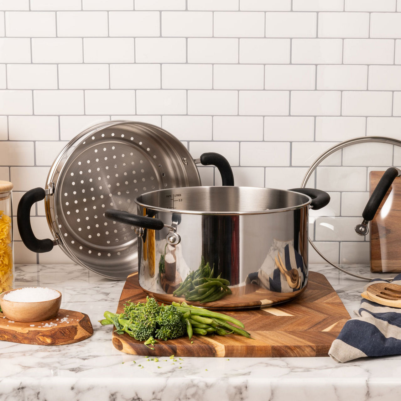 Induction Stockpot with Steamer Basket 24cm