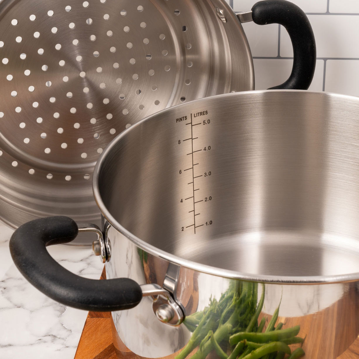 Induction Stockpot with Steamer Basket 24cm