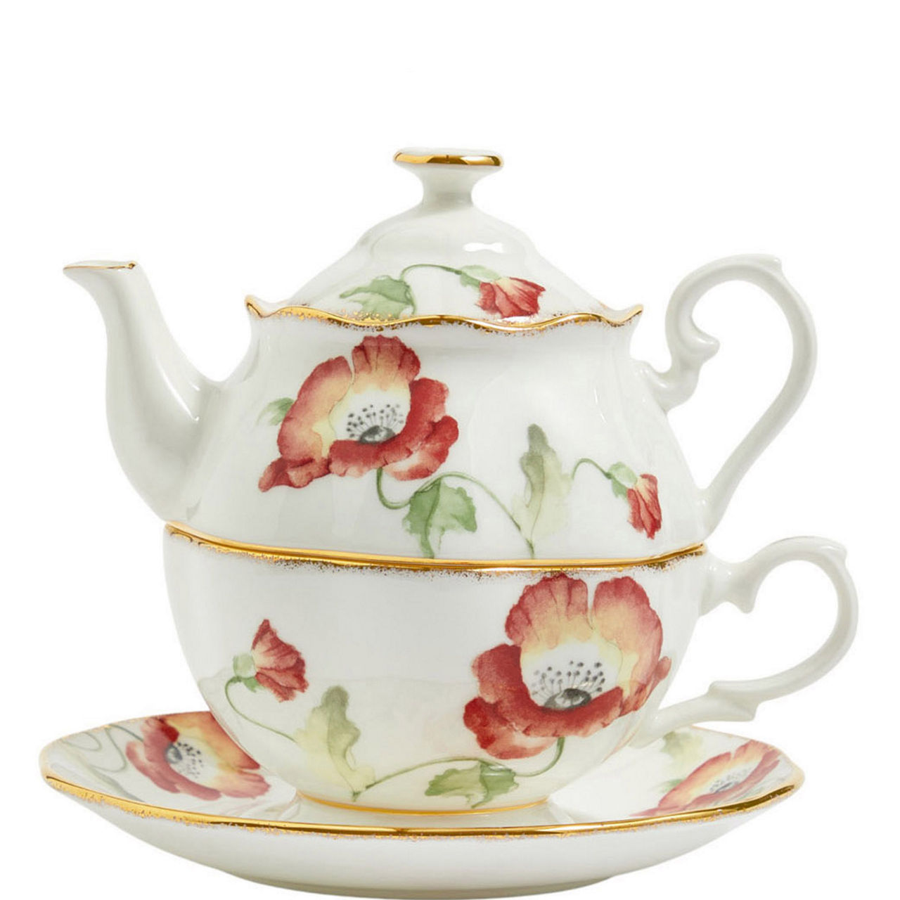 Poppy Tea for One Teapot, Cup & Saucer Three-Piece Set