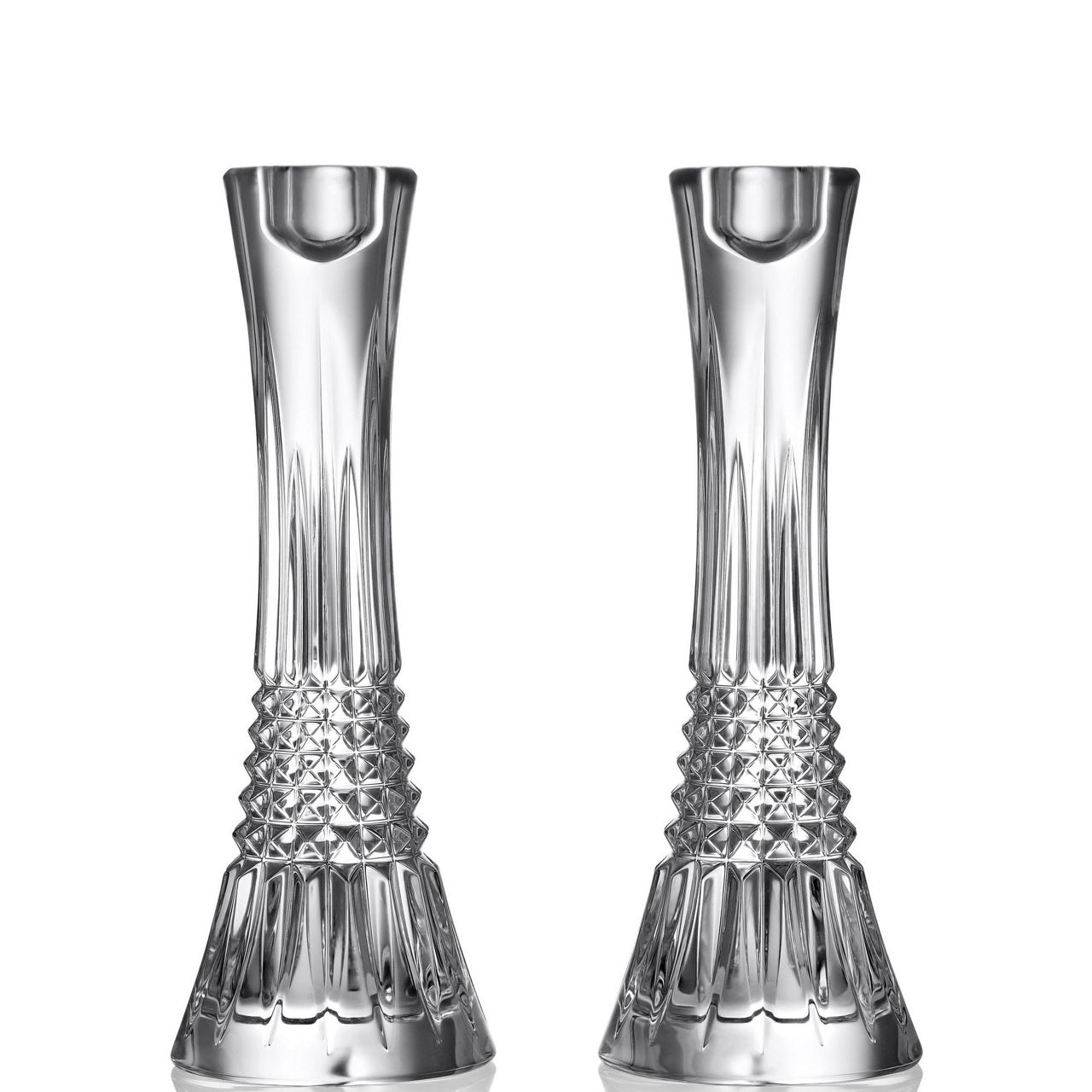 Lismore Diamond Candlestick Holders Set of Two 25cm