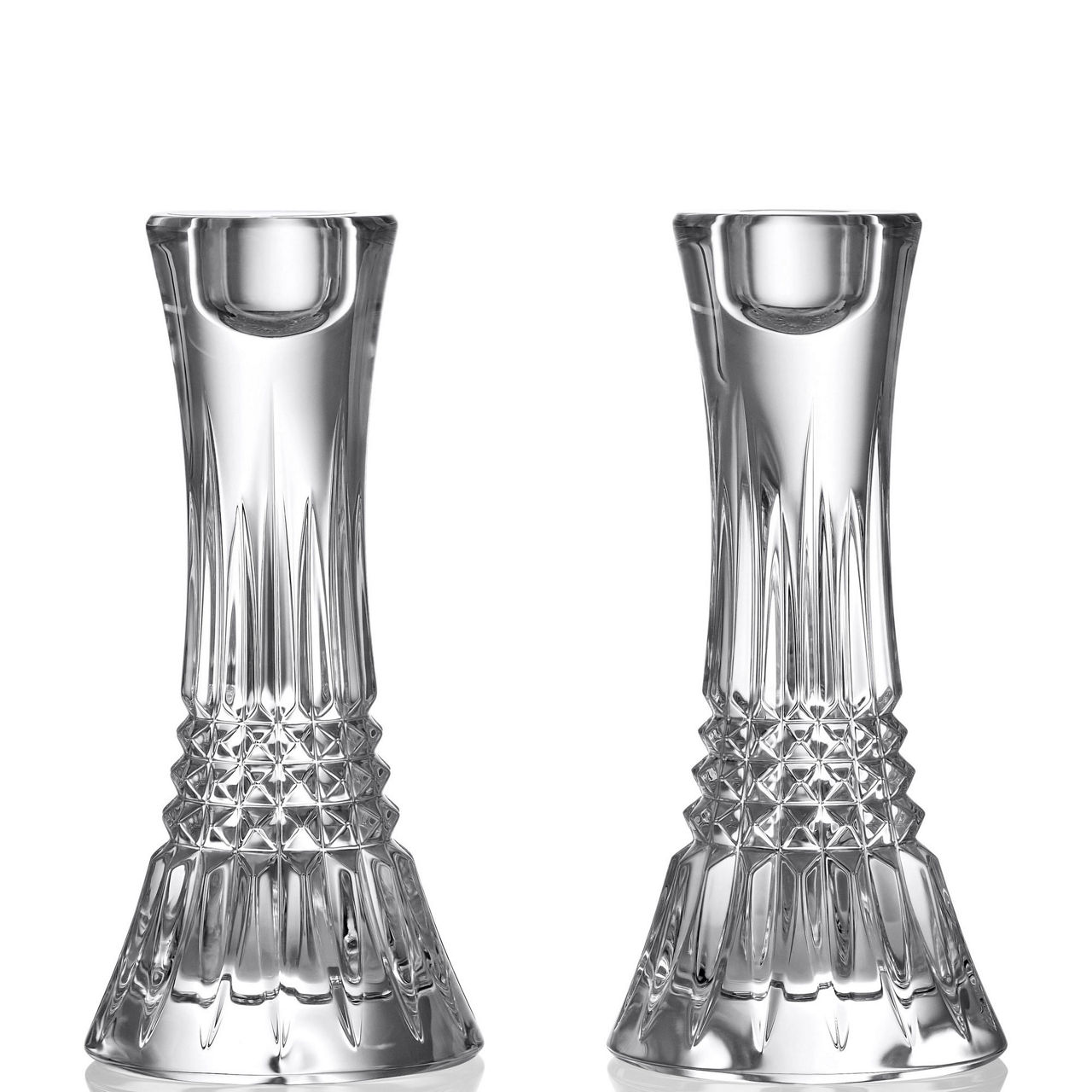 Lismore Diamond Candlestick Holders Set of Two 17cm