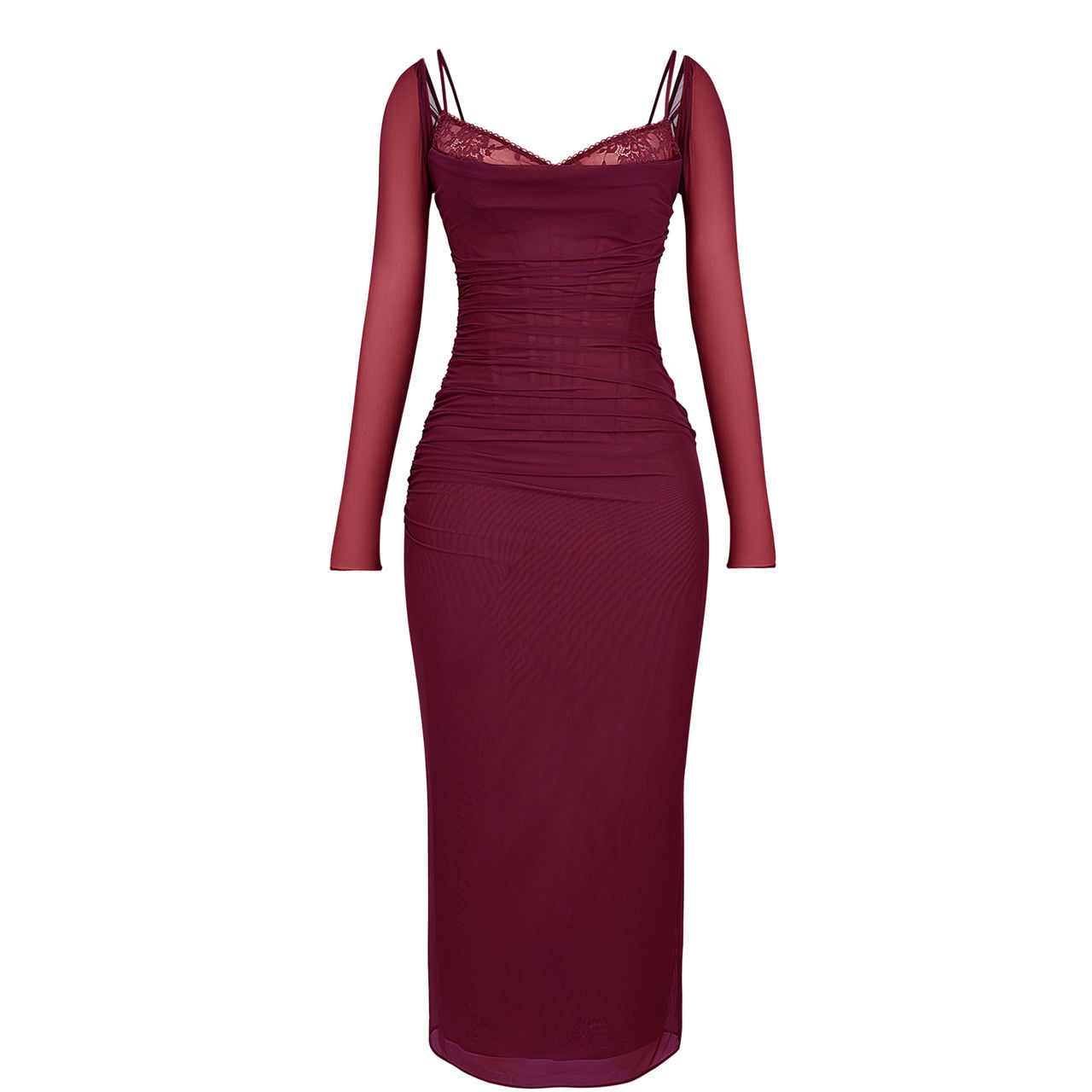 Katarina Mesh-Sleeve Fitted Dress