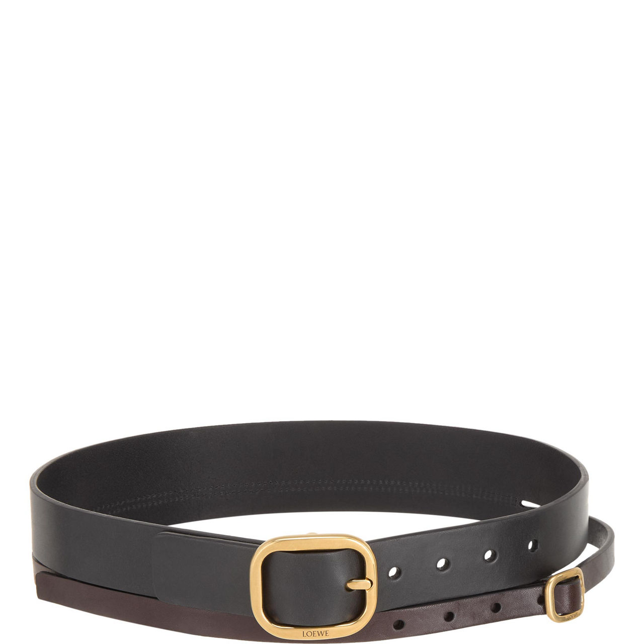 Engraved Logo Layered Leather Belt