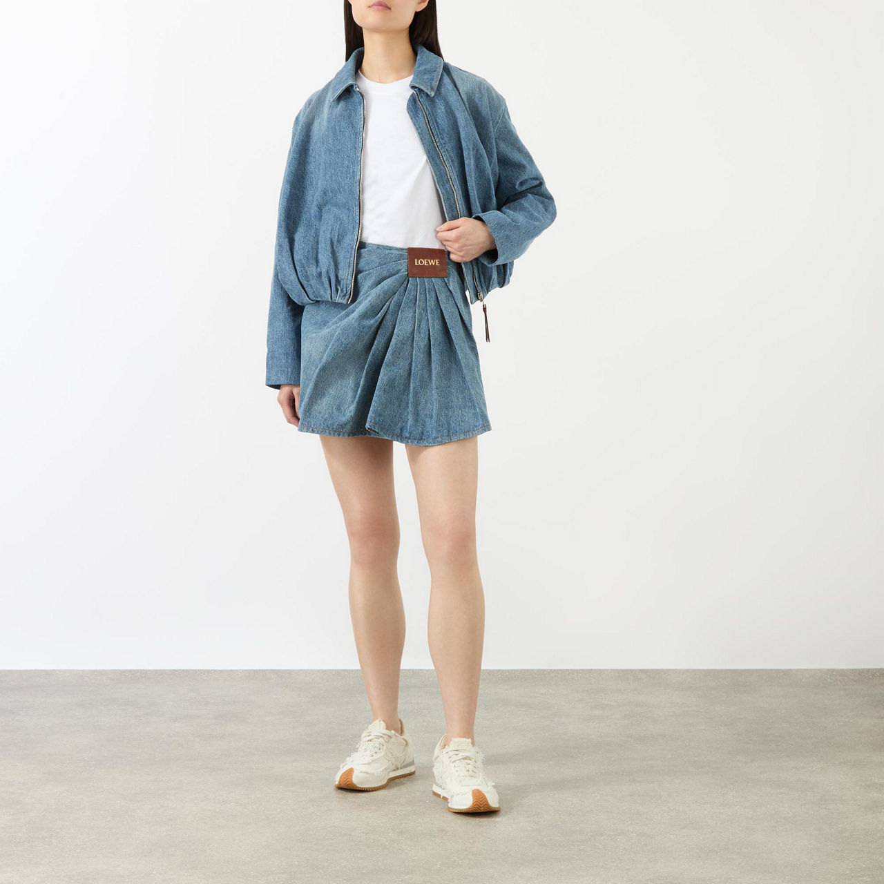 LOEWE Draped denim miniskirt ドレープデニムスカート loewe-Blue-Leather-Trimmed-