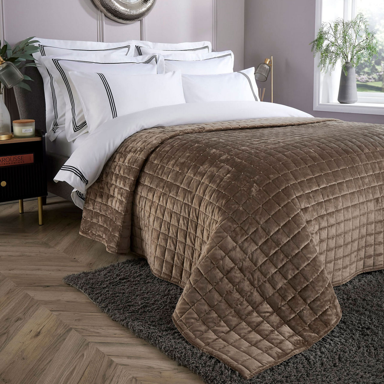 Velvet Bedspread Taupe