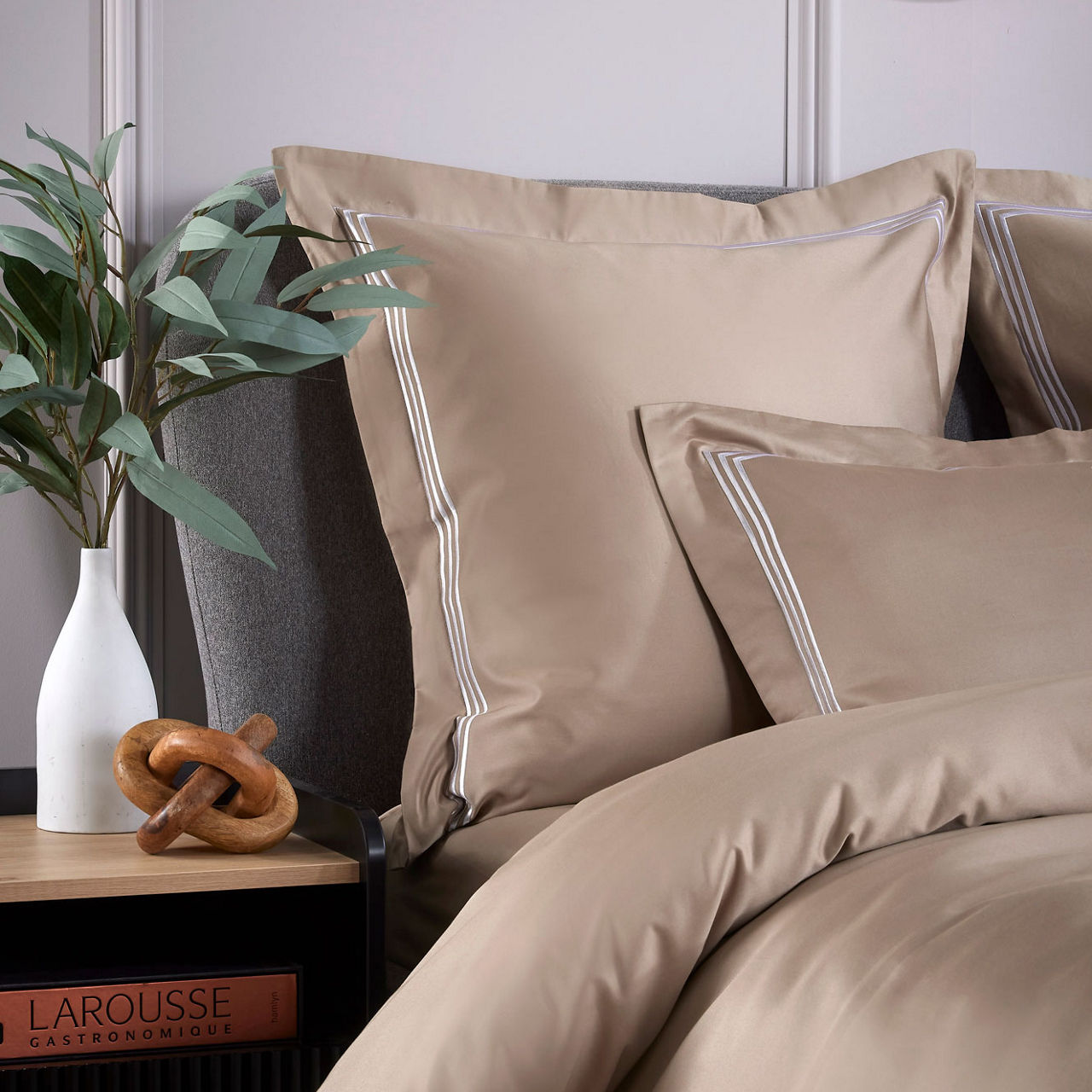 Triple Row Cord 800 Thread Count Pillowcase Square White on Flax Triple Row Cord 800 Thread Count Pillowcase Square White on Flax
