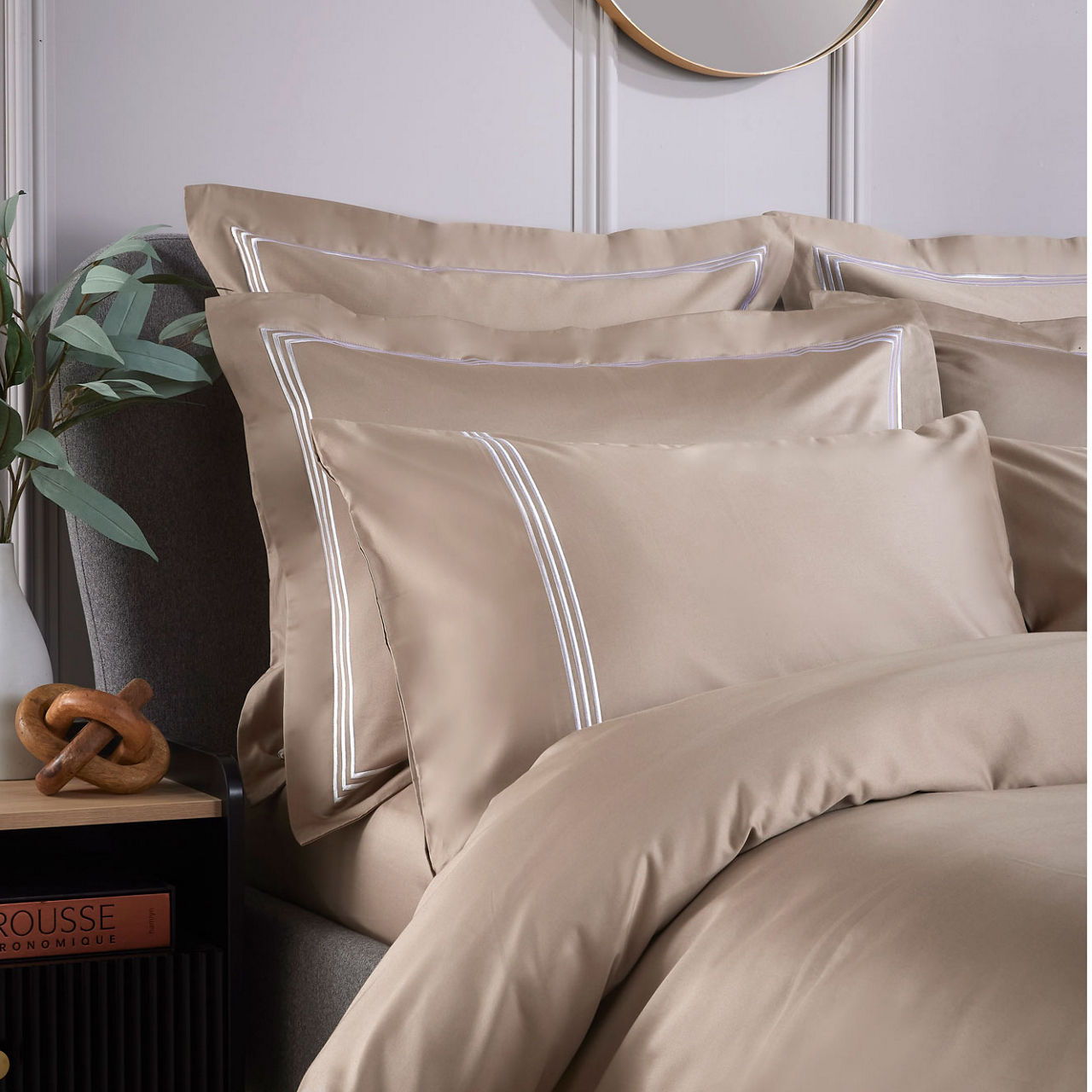 Triple Row Cord 800 Thread Count Standard Pillowcase Pair White on Flax