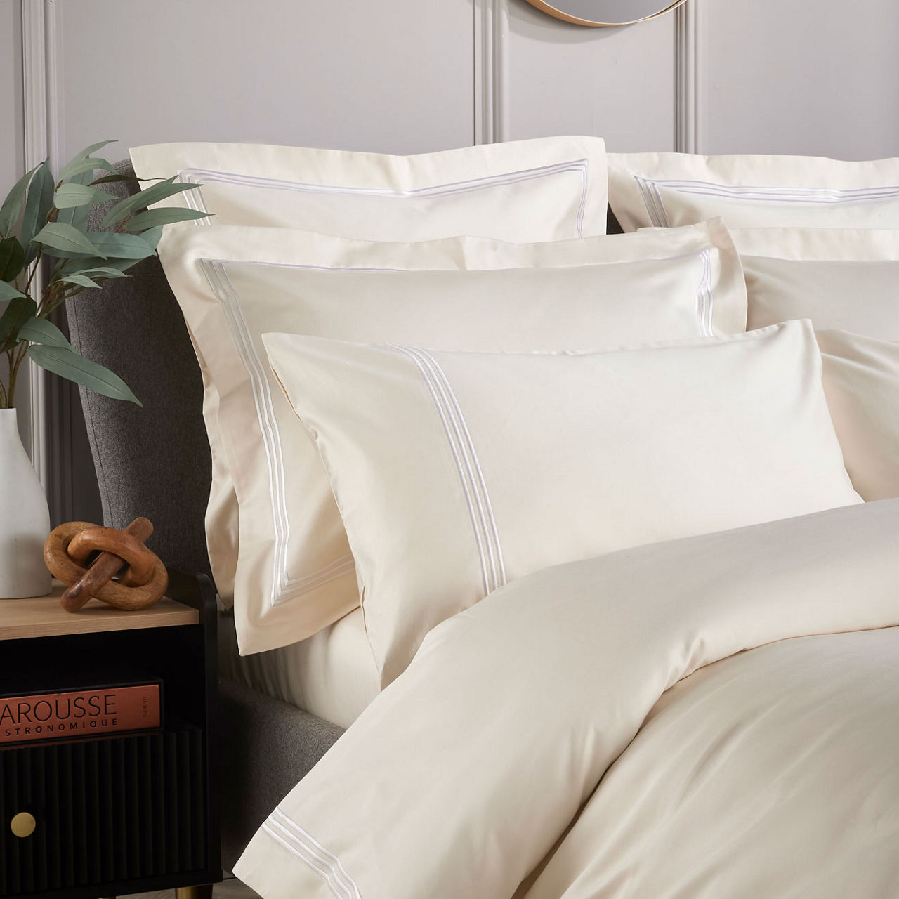 Triple Row Cord 800 Thread Count Standard Pillowcase Pair White on Ivory