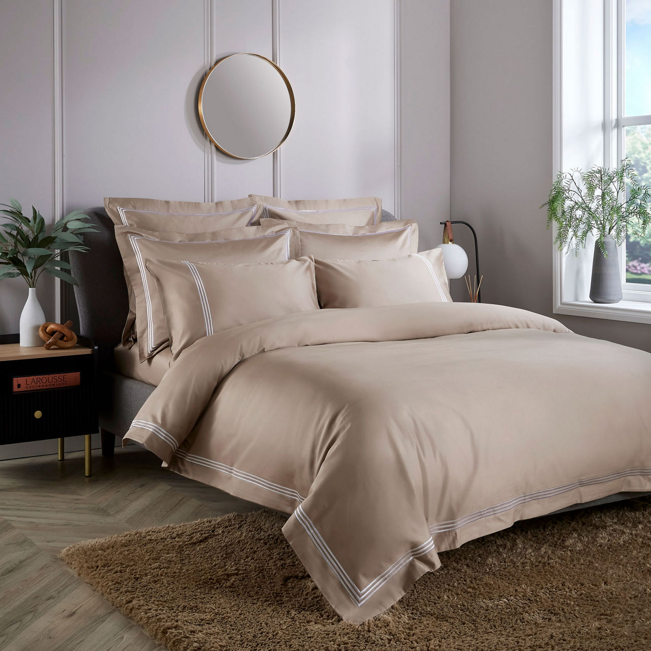 Triple Row Cord 800 Thread Count Duvet Cover White on Flax