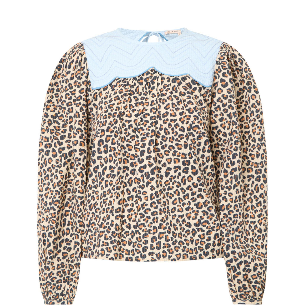 Embroidery Panelled Leopard Blouse