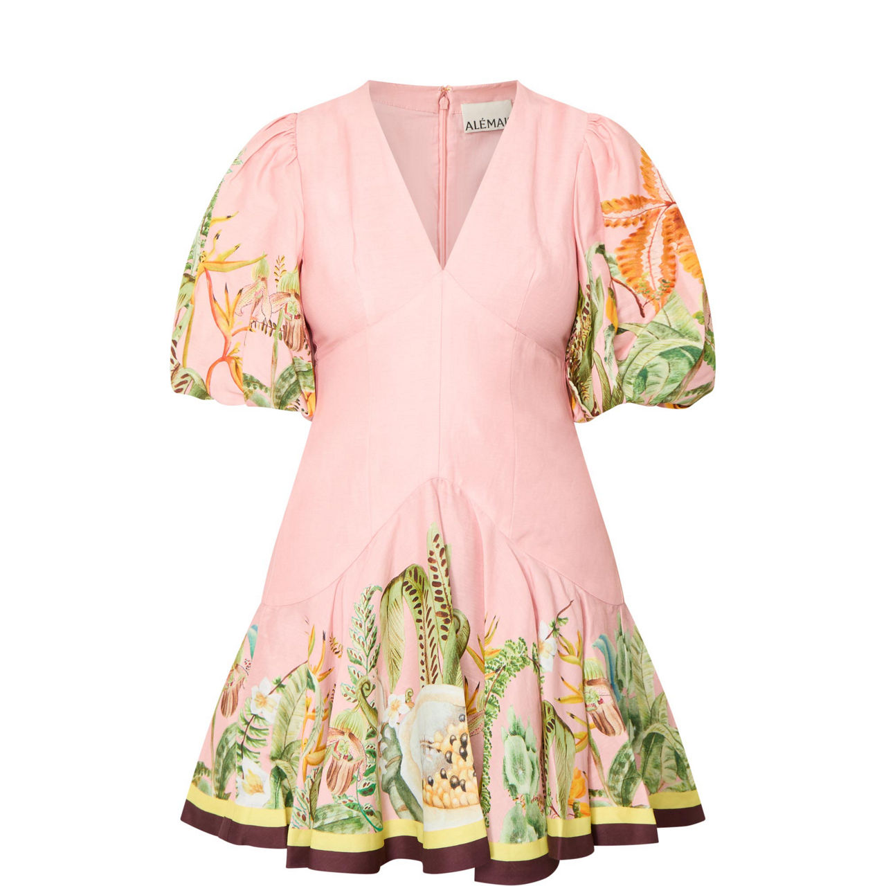 Papaya Puff-Sleeve Mini Flared Dress