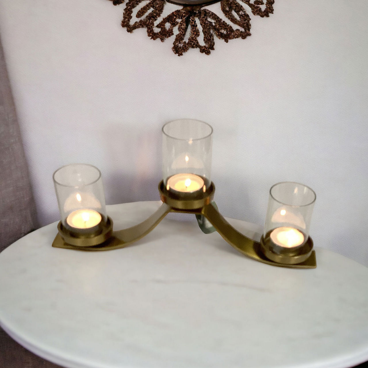 Triple Candleholder Antique Brass