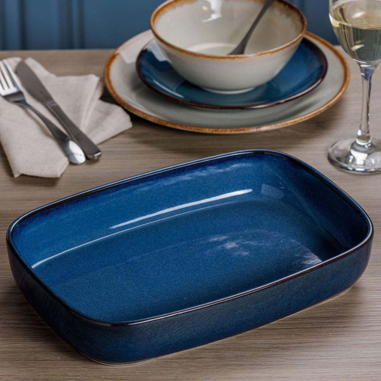 Reactive Blue Large Rectangle Dish 2L