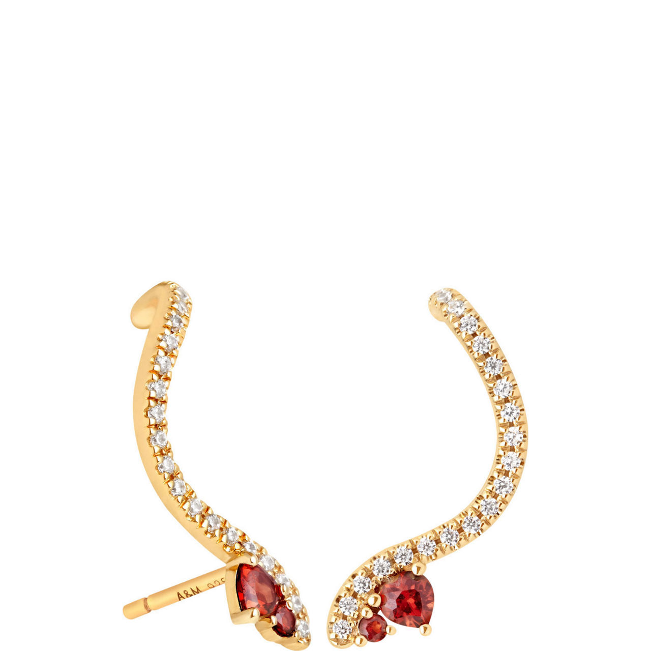 Garnet Serpent Climber Stud Earrings