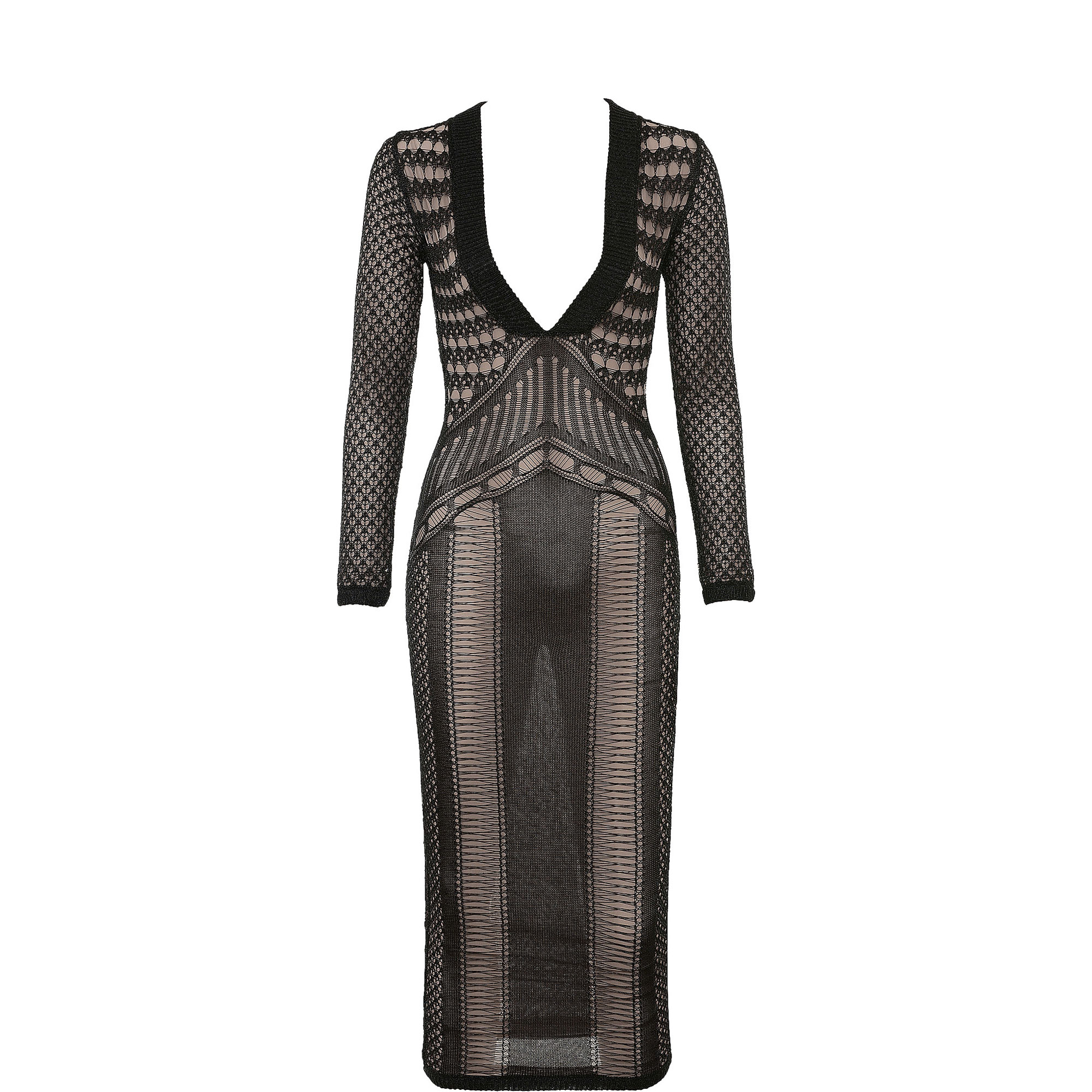 Loula Plunge Open-Knit Dress