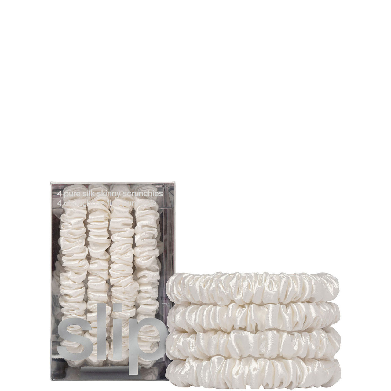 Pure Silk Skinny Scrunchies - White