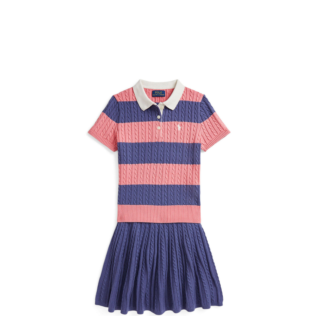 Striped Cable Knit Polo Shirt & Skirt Two-Piece Set 6-12 Years