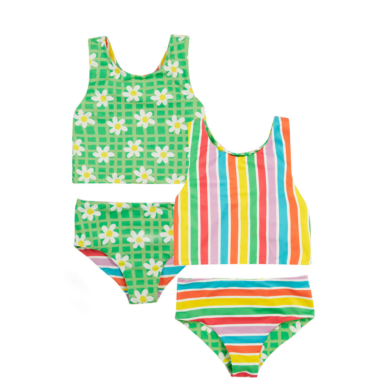 Reversible Floral Striped Tankini