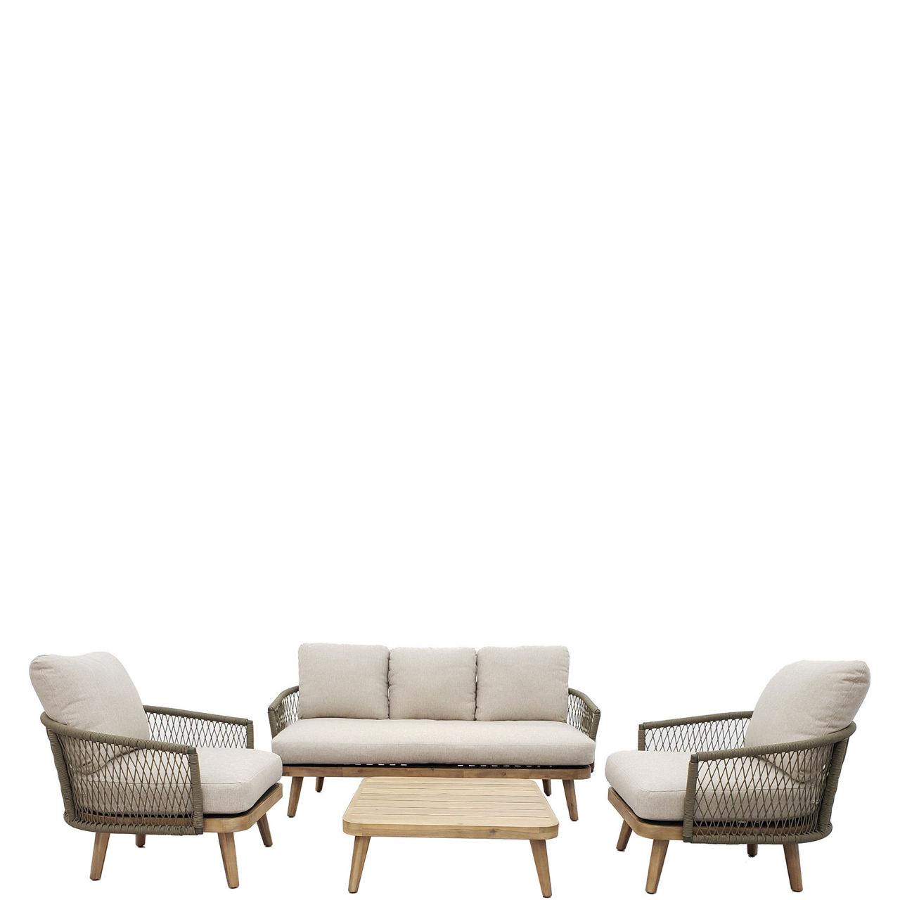 Maui 4-Piece Garden Lounge Set Stone Sand Olive Green