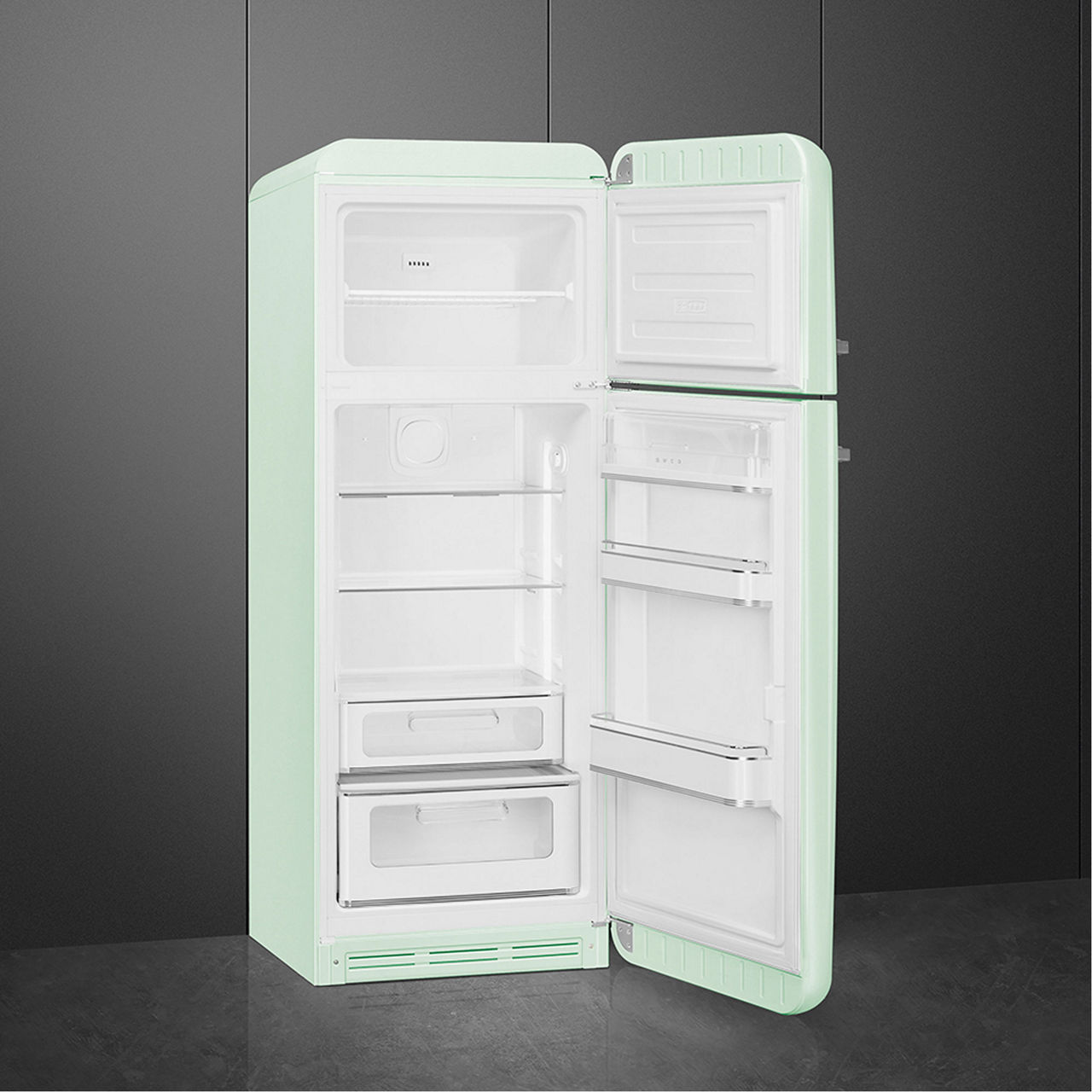 60cm 50s Style Right Hand Hinge Fridge Freezer Pastel Green 60cm 50s Style Right Hand Hinge Fridge Freezer Pastel Green