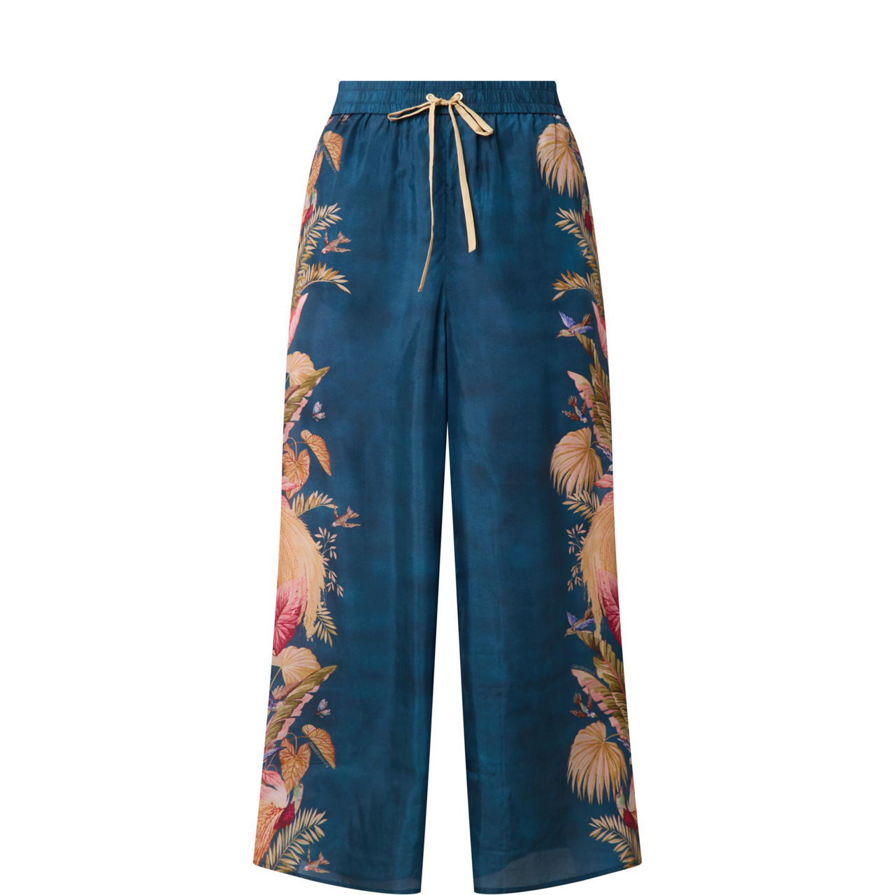 Ascension Palm Floral Silk Trousers