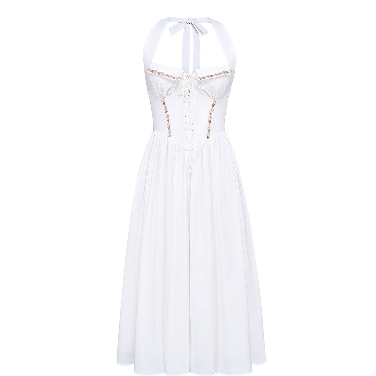 Emilia Embroidered Floral Halter Dress