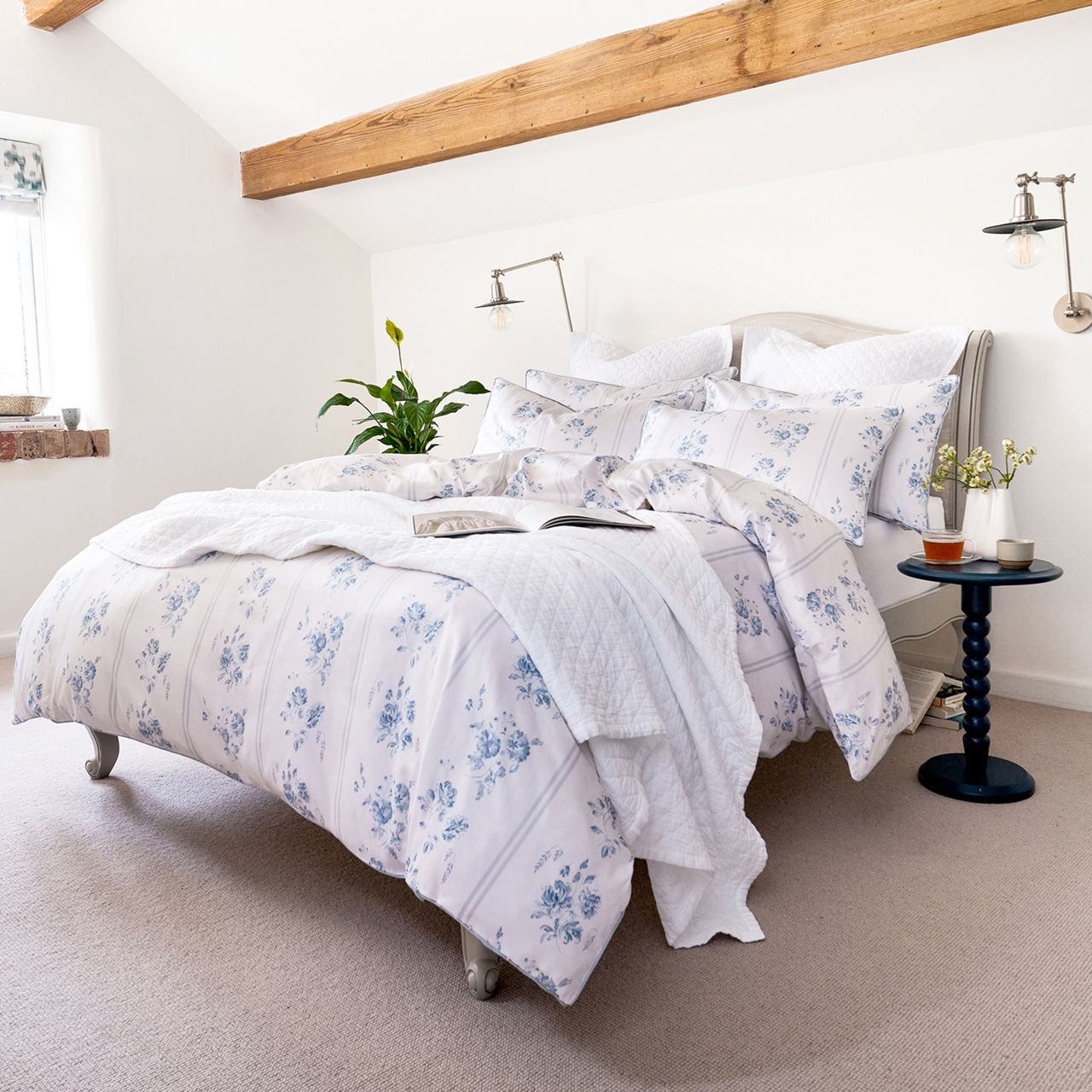 Austin Roses Duvet Set Blue