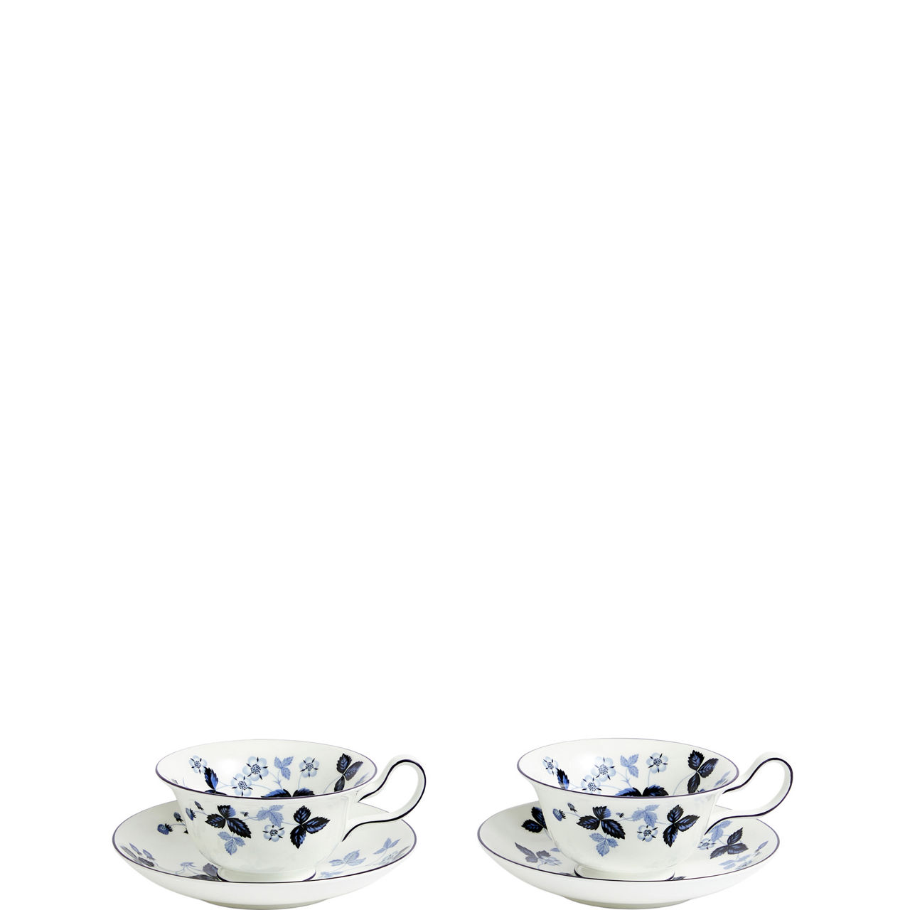 Wild Strawberry Inky Blue Teacup & Saucer, Set of Two