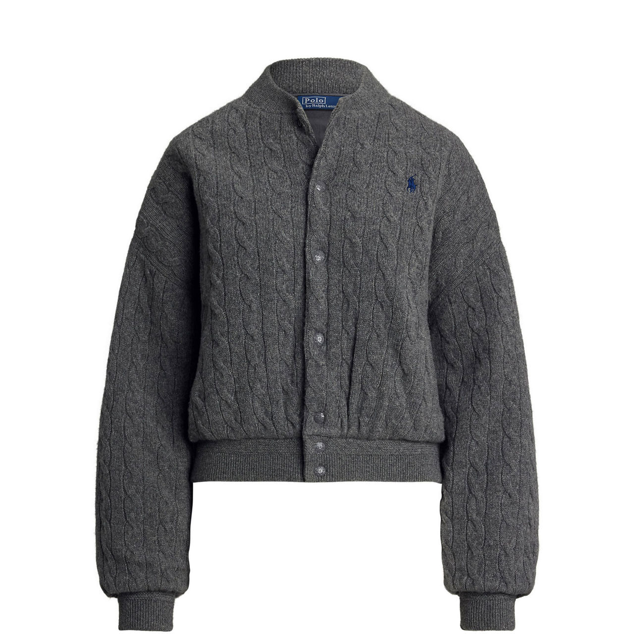 Polo Player Logo Cable Knit Bomber Jacket