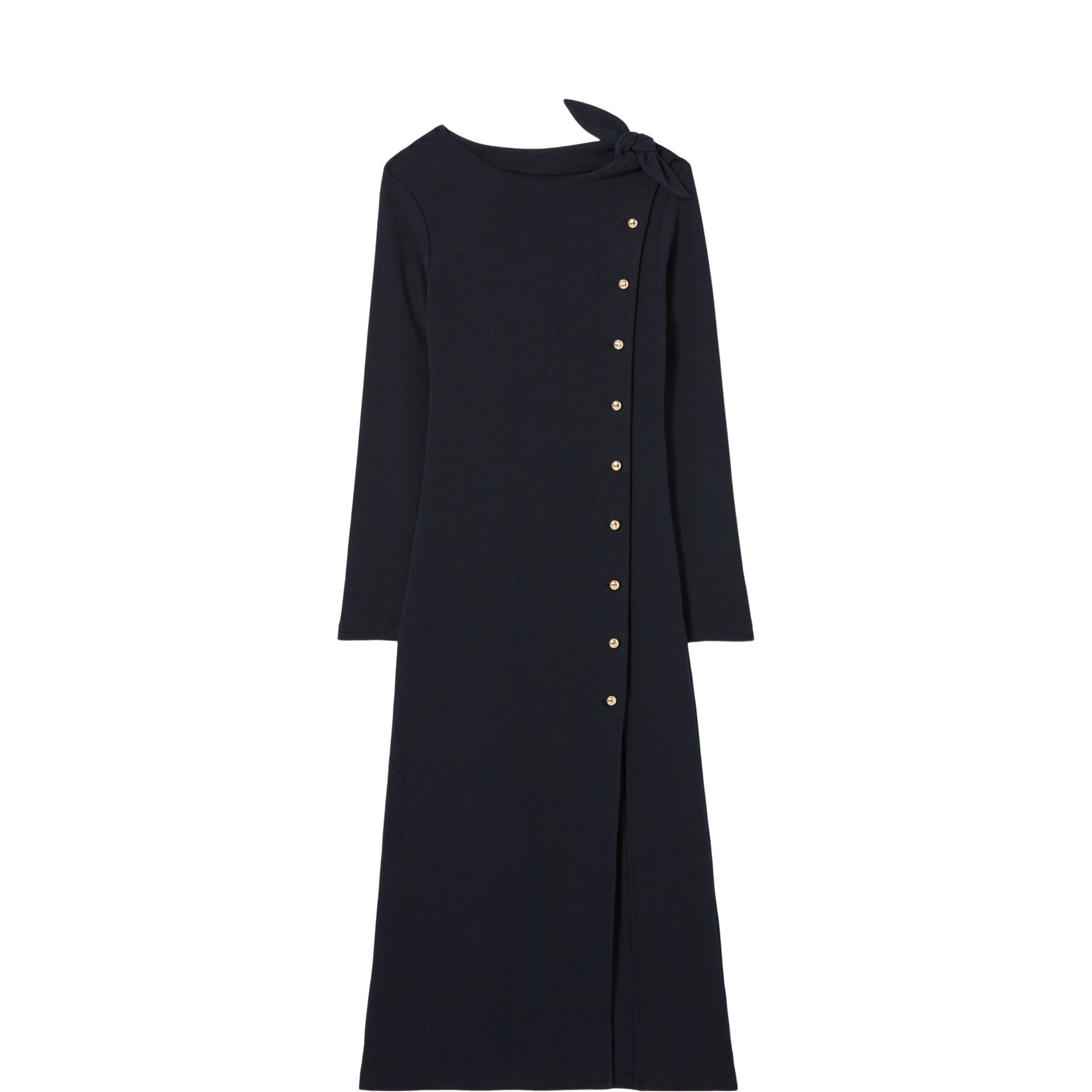 Tie-Detail Ribbed-Knit Dress