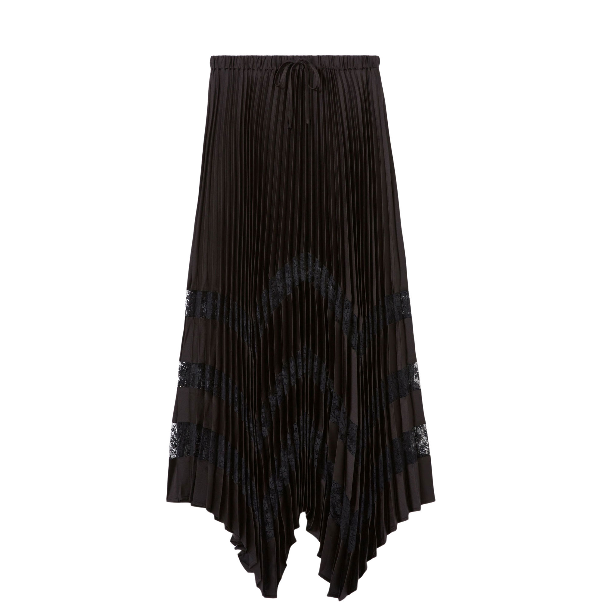 Lace Insert Asymmetric Pleated Skirt