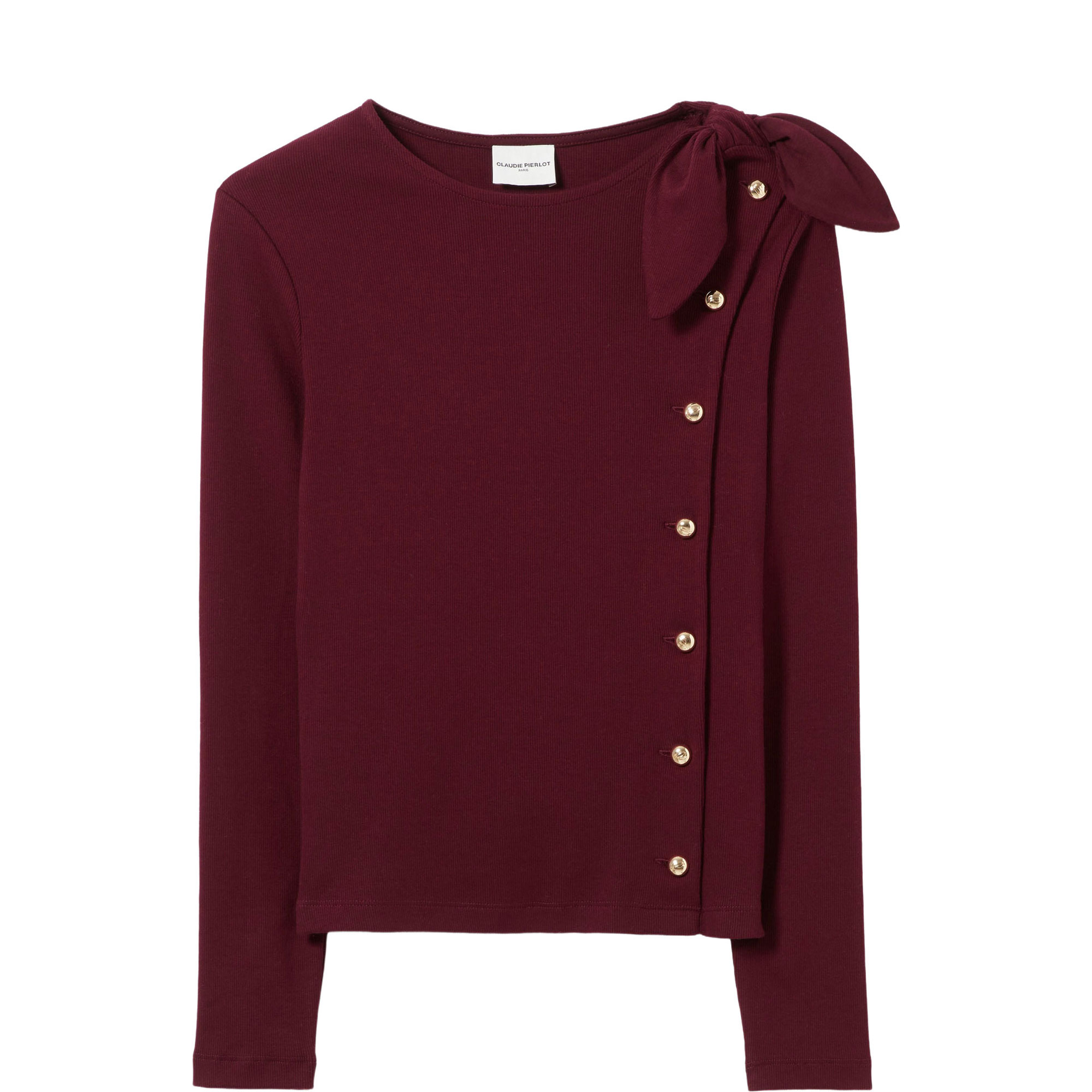 Tie-Detail Button Sweater