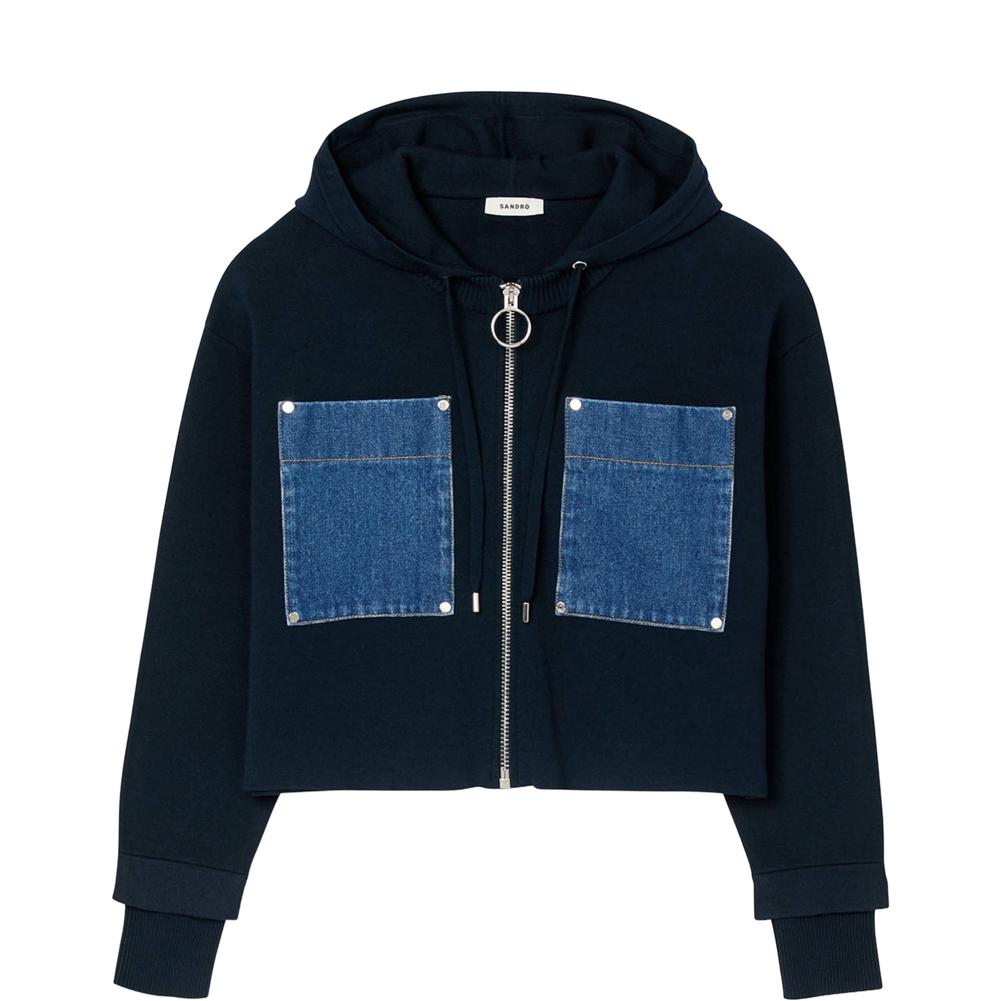 Denim Patch Pocket Fine Knit Sweatshirt