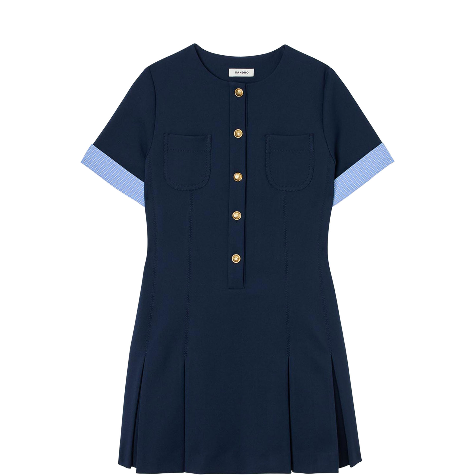 Pleated Button Front Mini Dress