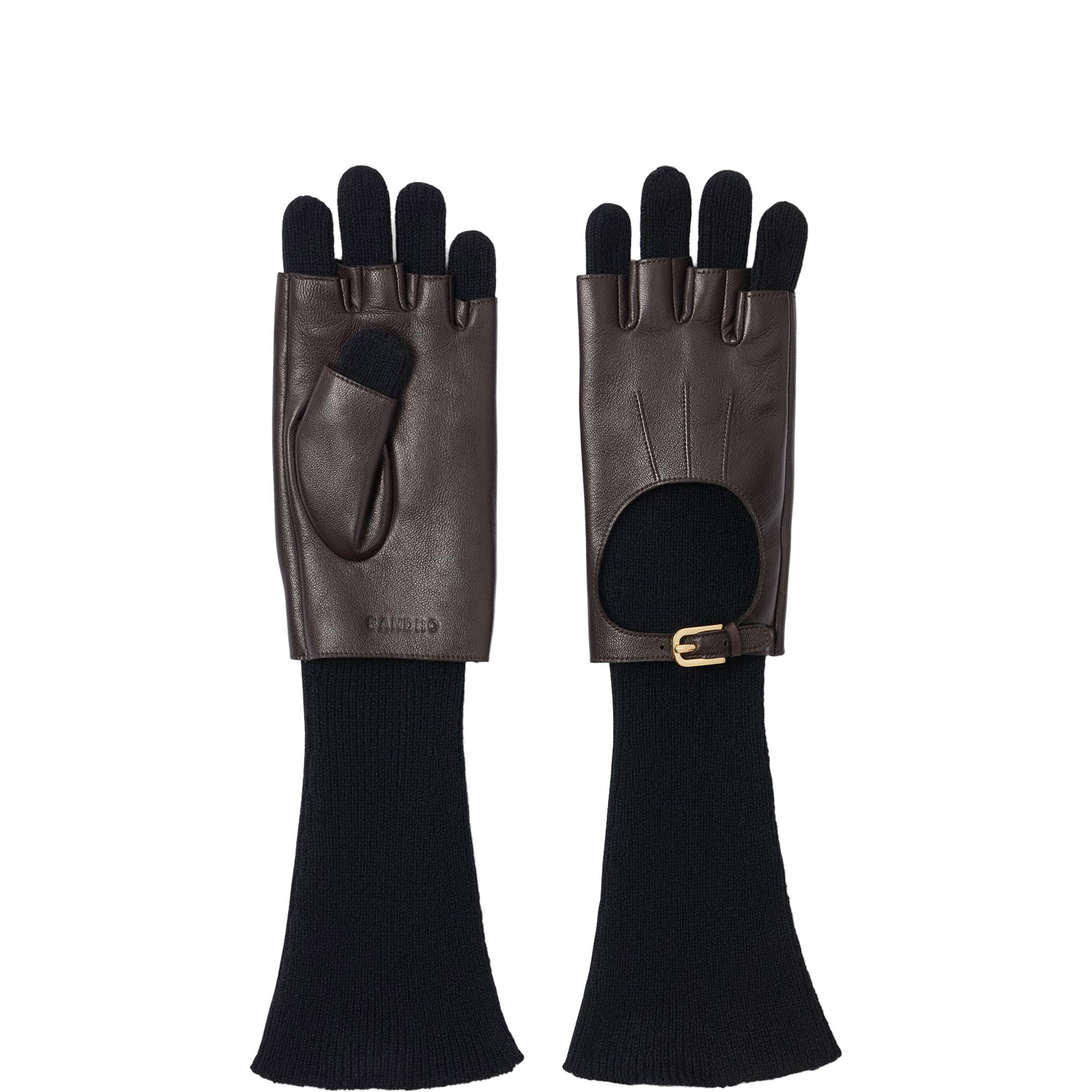 Long Knit Leather Gloves