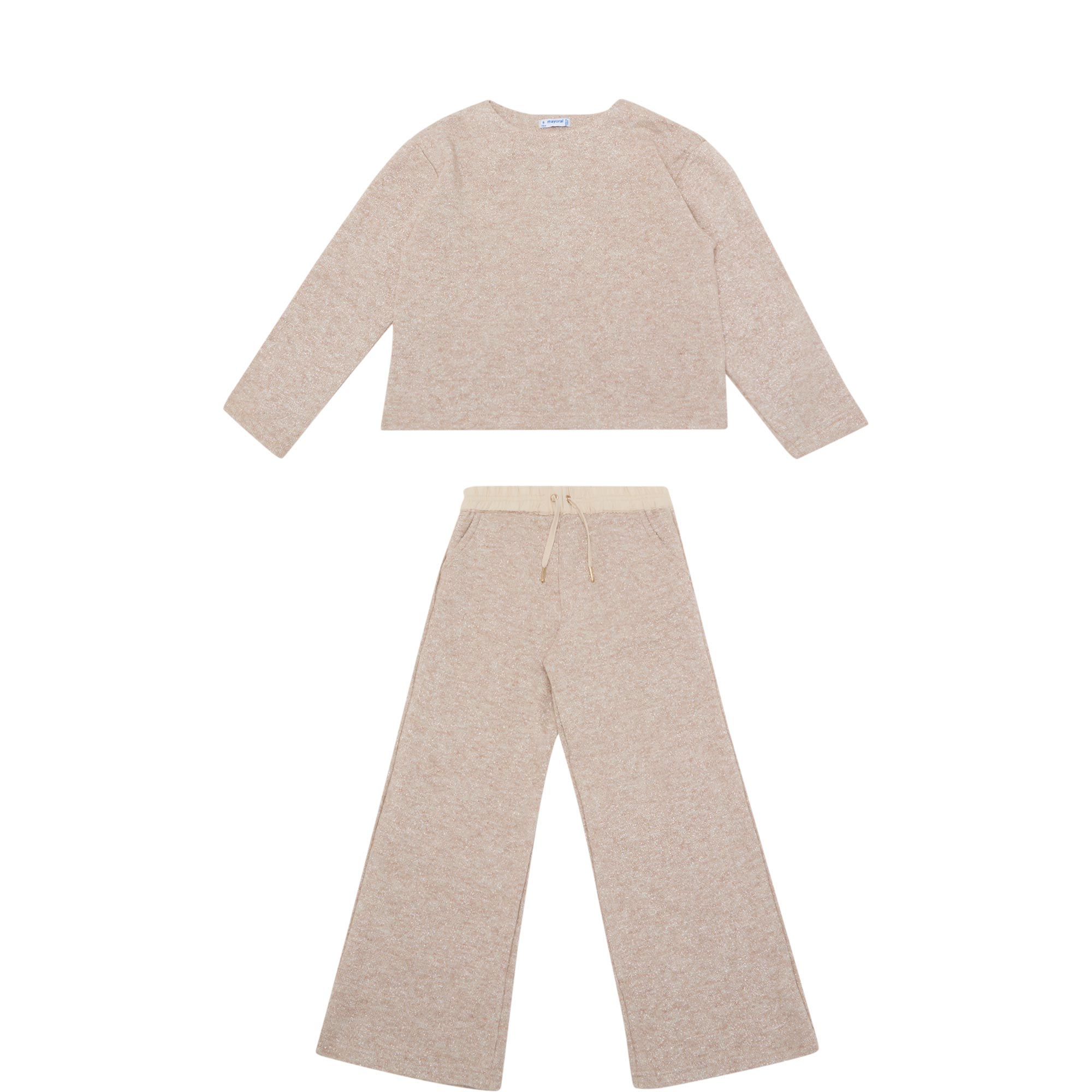 Bow Knitted Top & Drawstring Bottoms Two-Piece Set