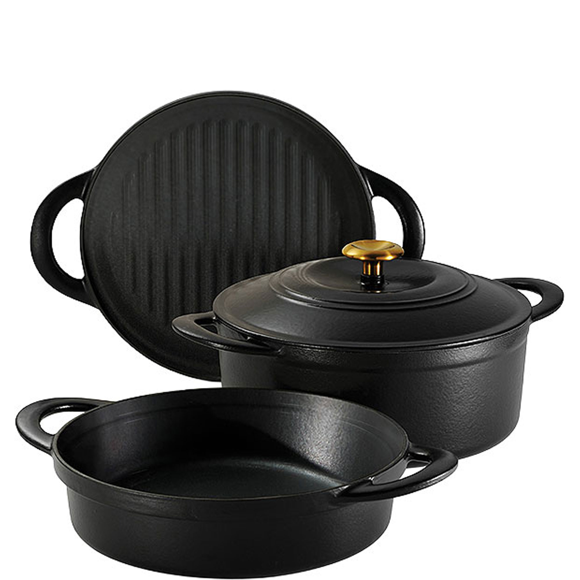 Enamelled Cast Iron Nesting Four-Piece Cookware Set 26cm Black