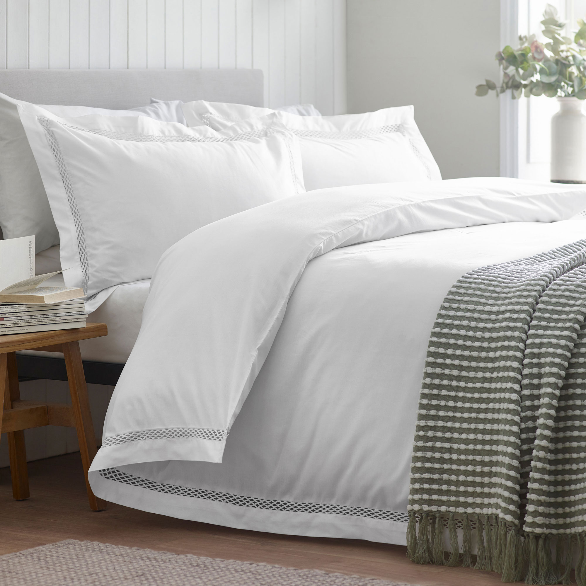 Classic Lattice Lace Duvet Set White