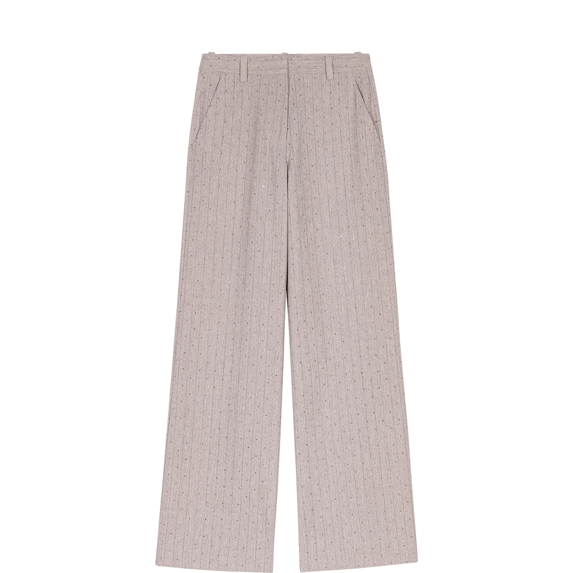 Embellished Pinstripe Wide Leg Trousers