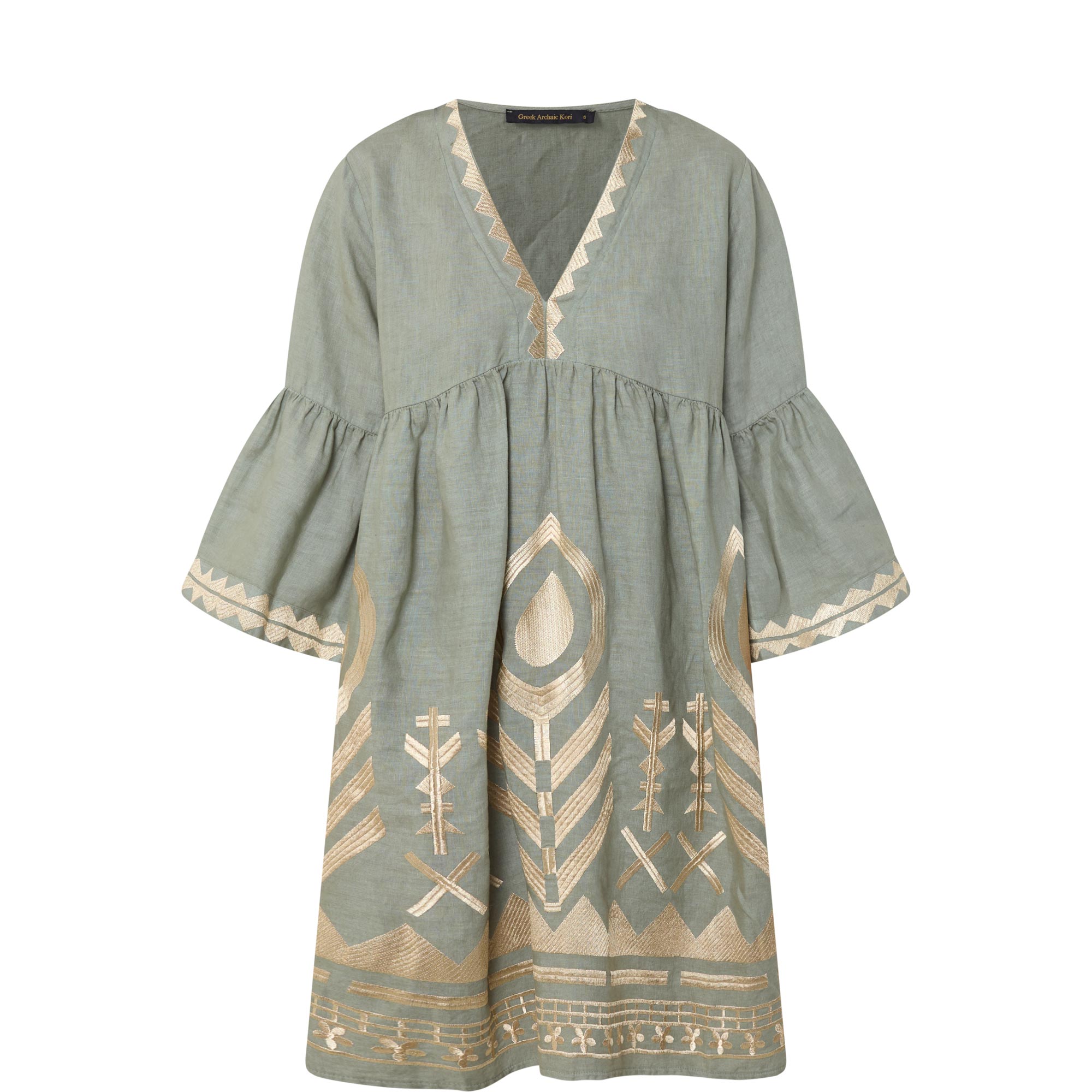 Feather Embroidered Linen Mini Dress