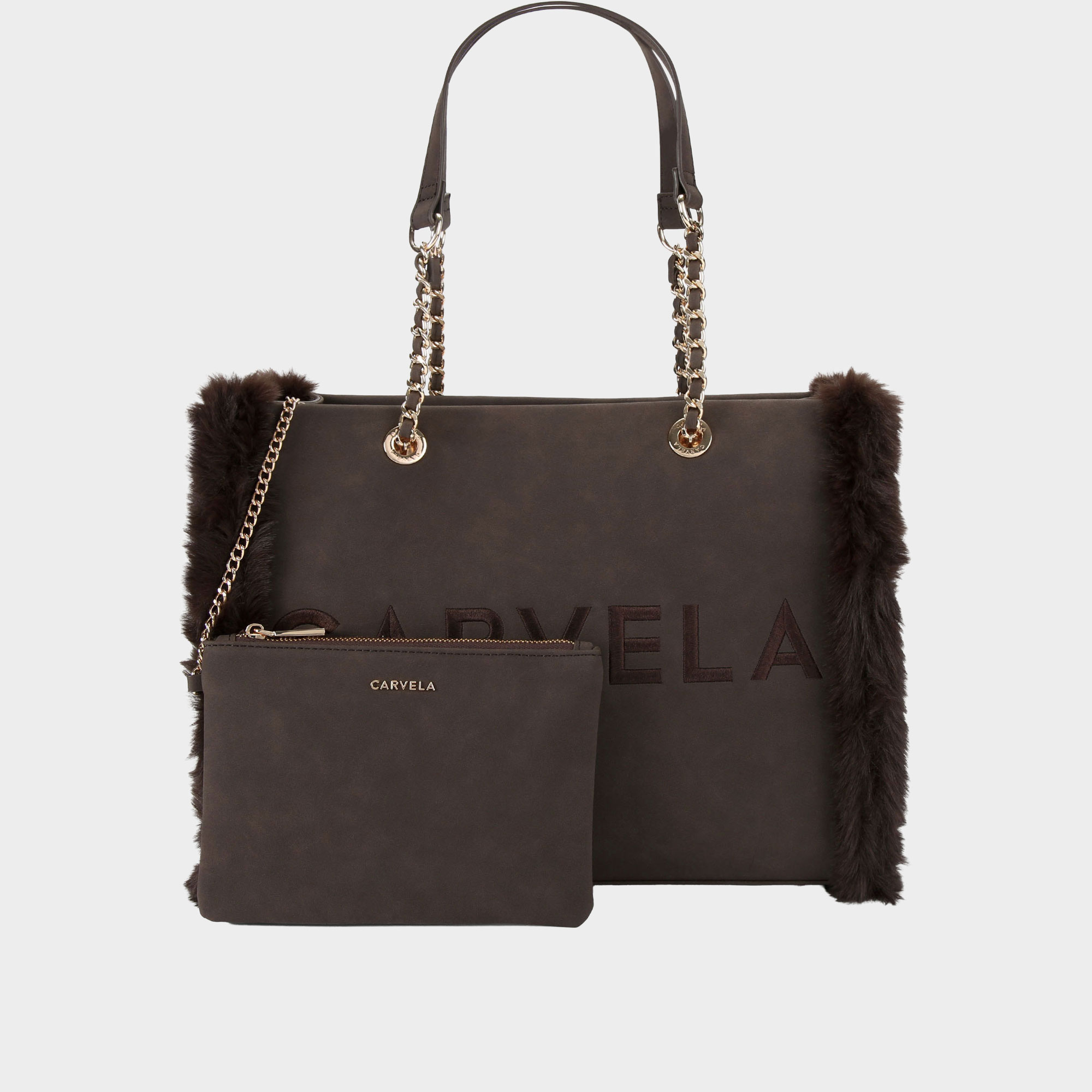 Frame Faux Fur Trim Tote Bag