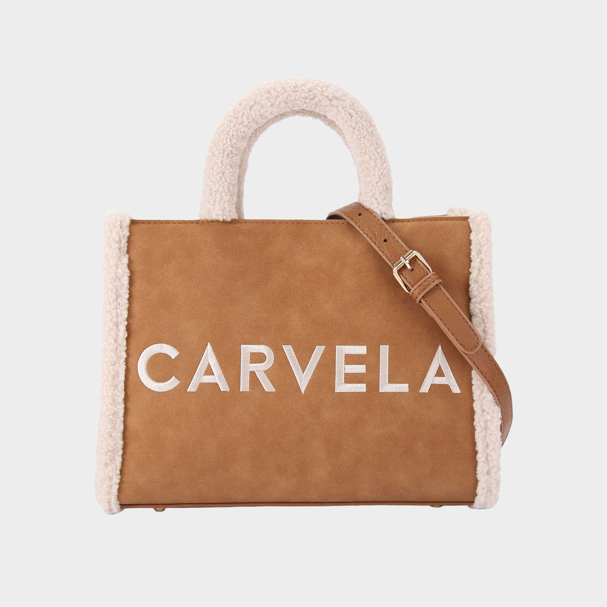 Frame Midi Faux Shearling Trim Tote Bag