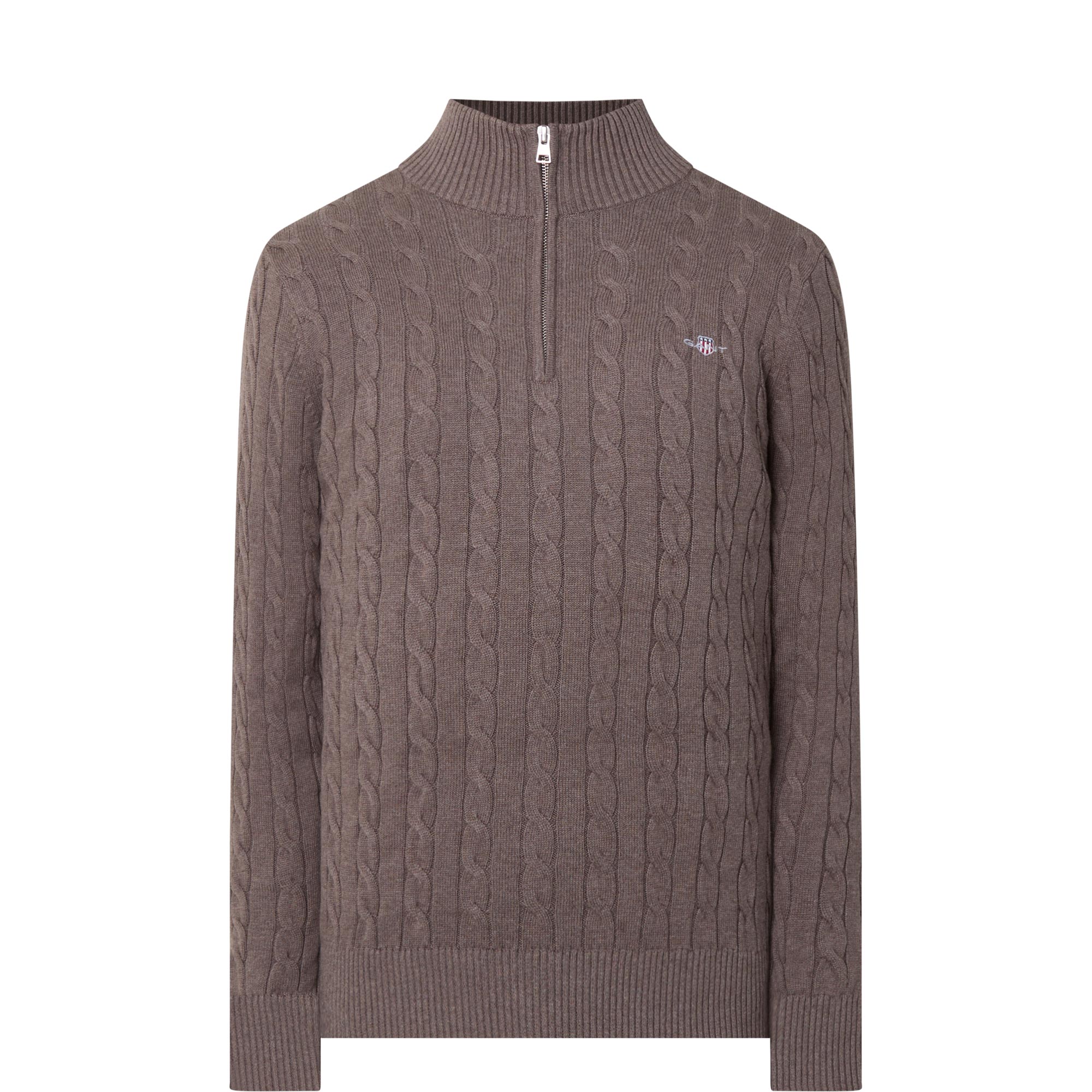 Shield Logo Half-Zip Cable Knit Sweater