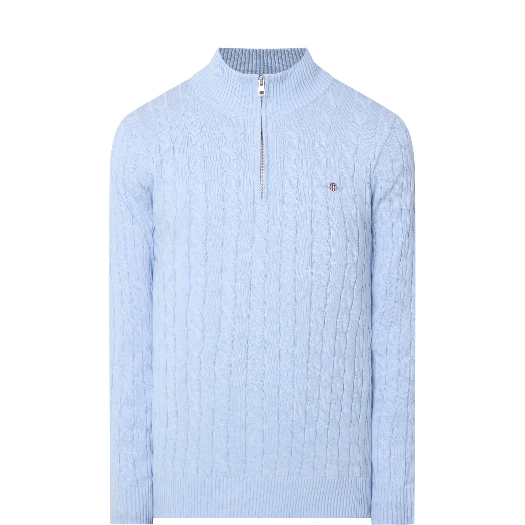 Shield Logo Half-Zip Cable Knit Sweater